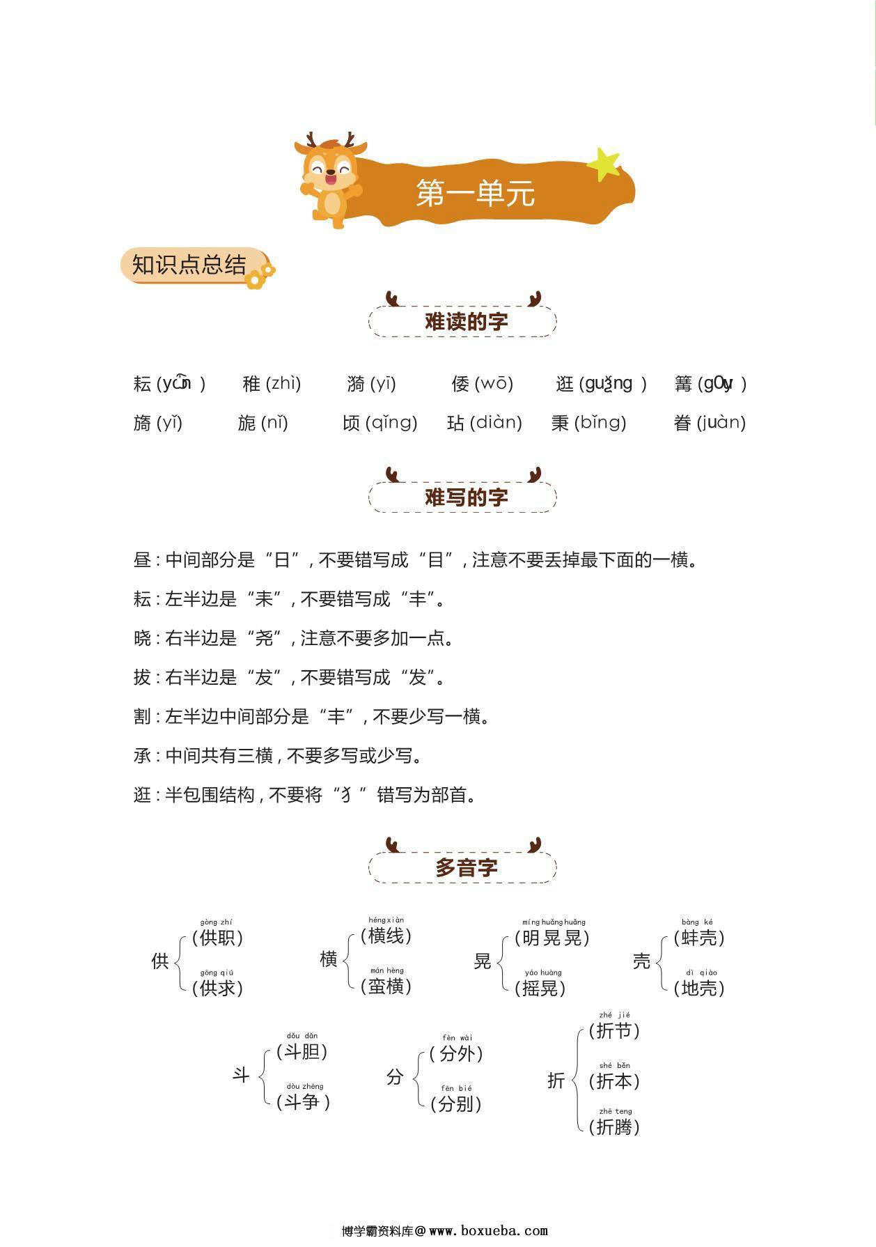 五年级语文下册期中复习宝典，50页PDF电子版-博学霸资料网