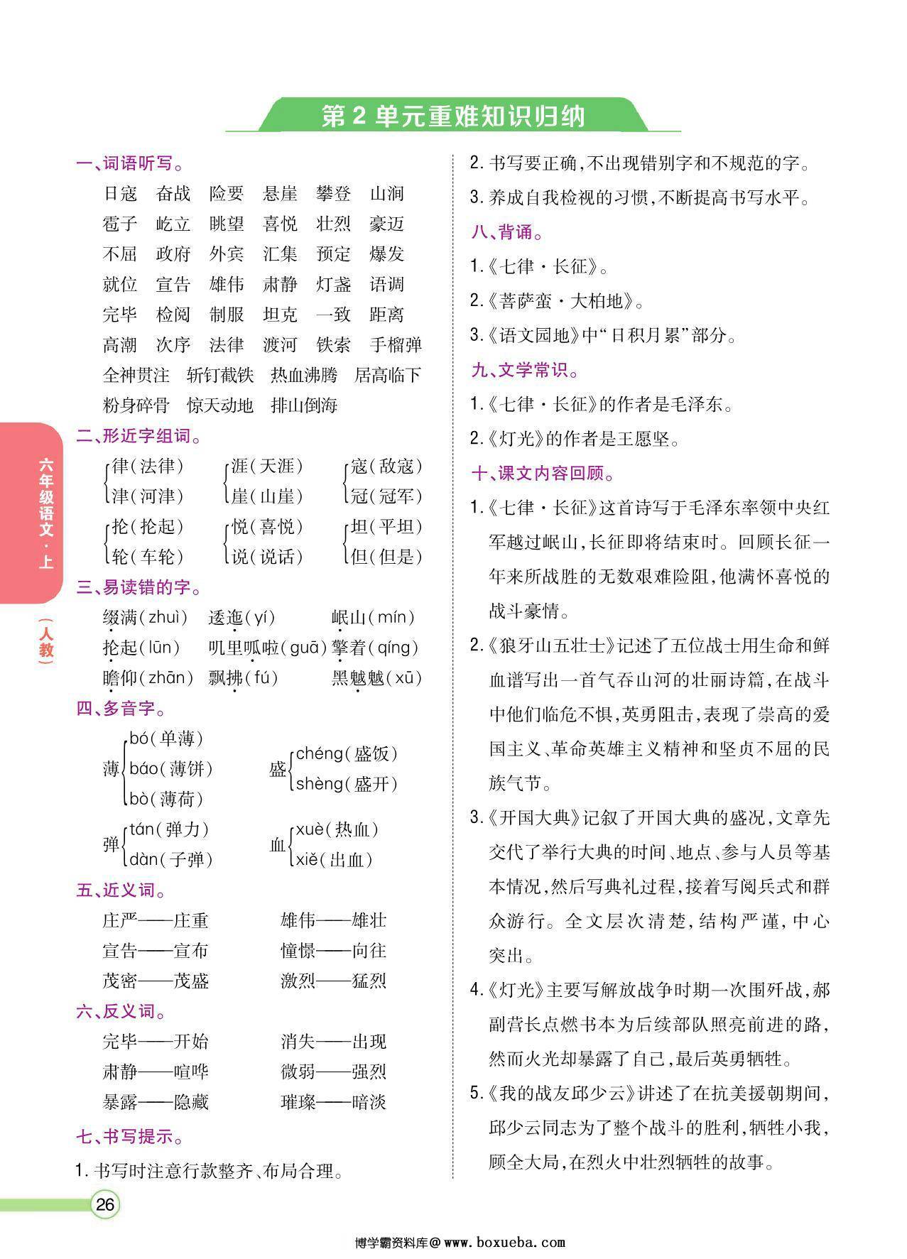 图片[2]-六年级语文上册重点难点知识归纳，8页PDF电子版-淘学学资料库