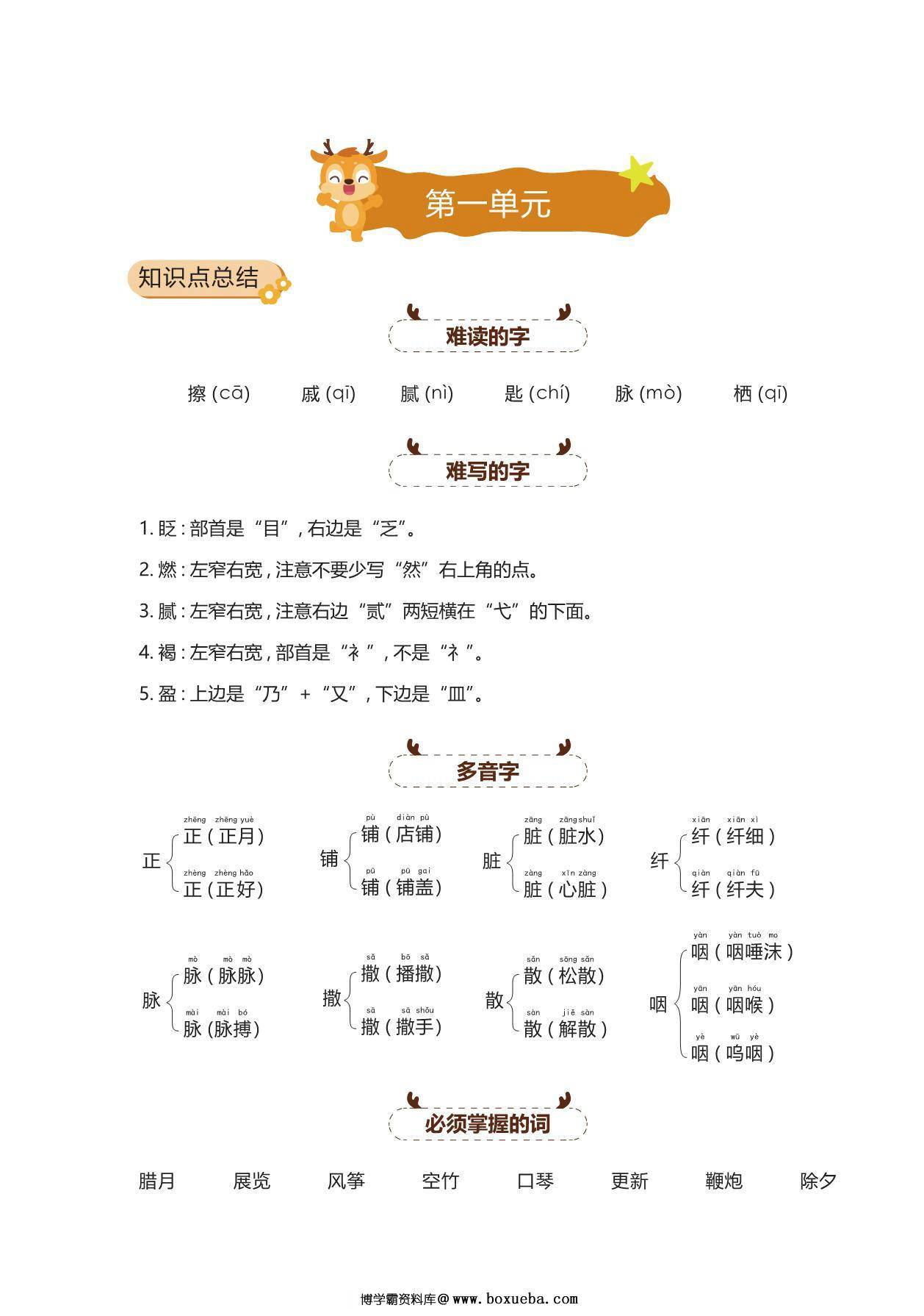 六年级语文下册期中复习宝典，41页PDF电子版-博学霸资料网