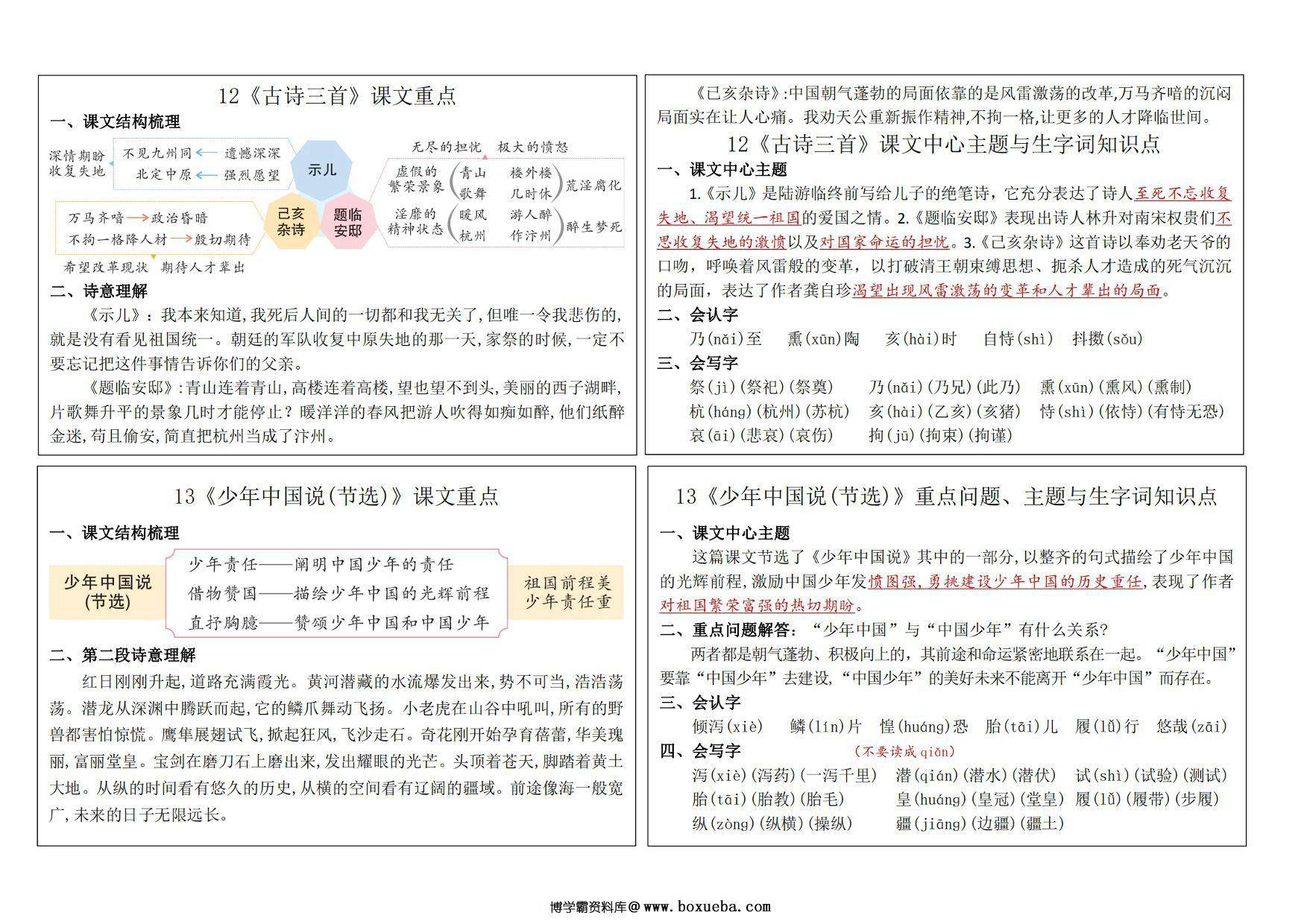 图片[2]-五年级上册语文课课贴（课文重点+关键句解读生字词知识点），12页PDF电子版-淘学学资料库