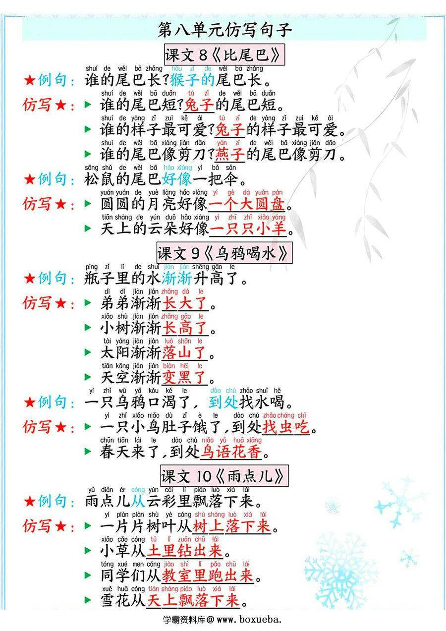 图片[3]-一年级语文上册1-8单元仿写句子汇总，5页PDF电子版-淘学学资料库