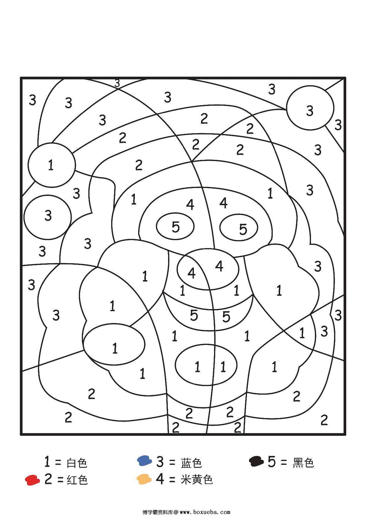 圣诞节数字1-6填色画，5页PDF-博学霸资料网