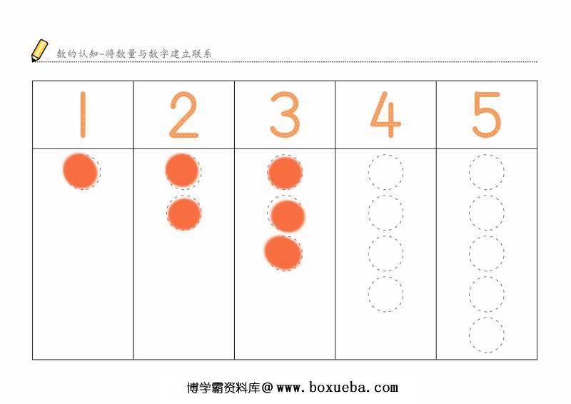 数字1-10的认知，版二，将数量与数字建立联系，幼儿数感培养训练电子版PDF打印-博学霸资料网