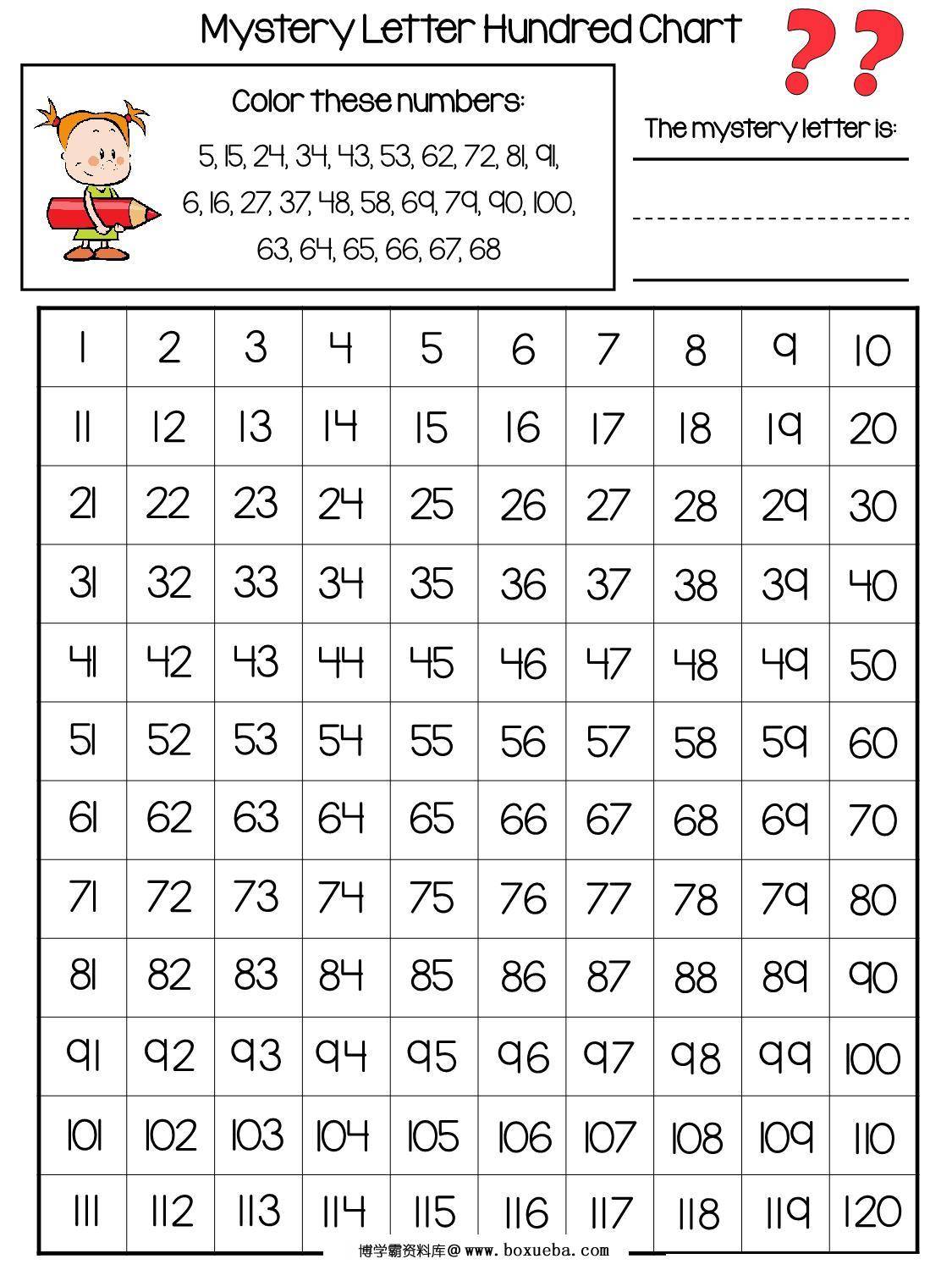 Mystery Letter hundred chart百数板，52页PDF-博学霸资料网