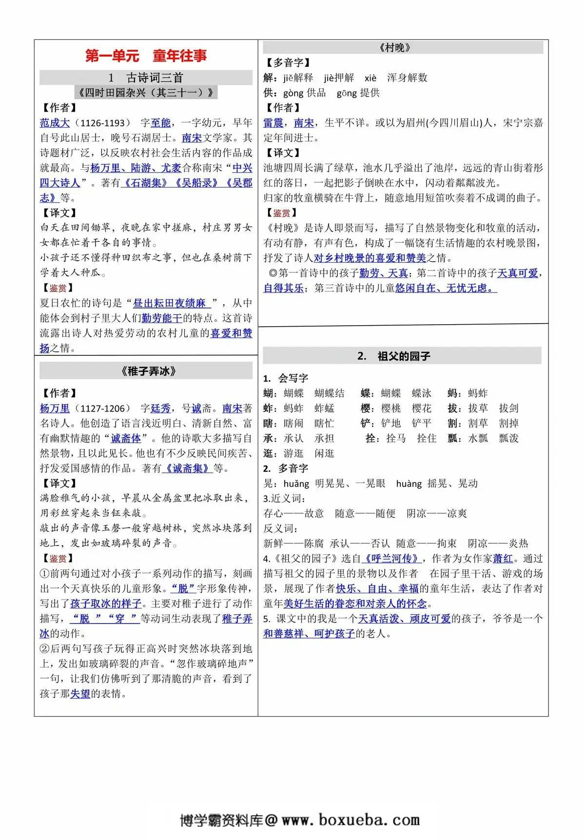 五年级下册语文《课课贴》，7页PDF电子版-博学霸资料网