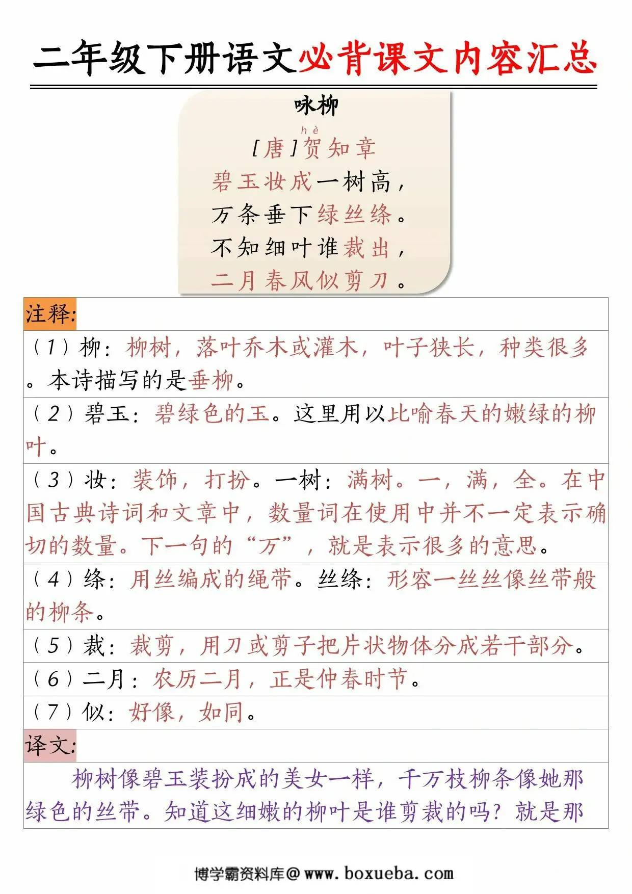 图片[2]-二年级下册语文必背课文内容汇总，13页PDF电子版-淘学学资料库