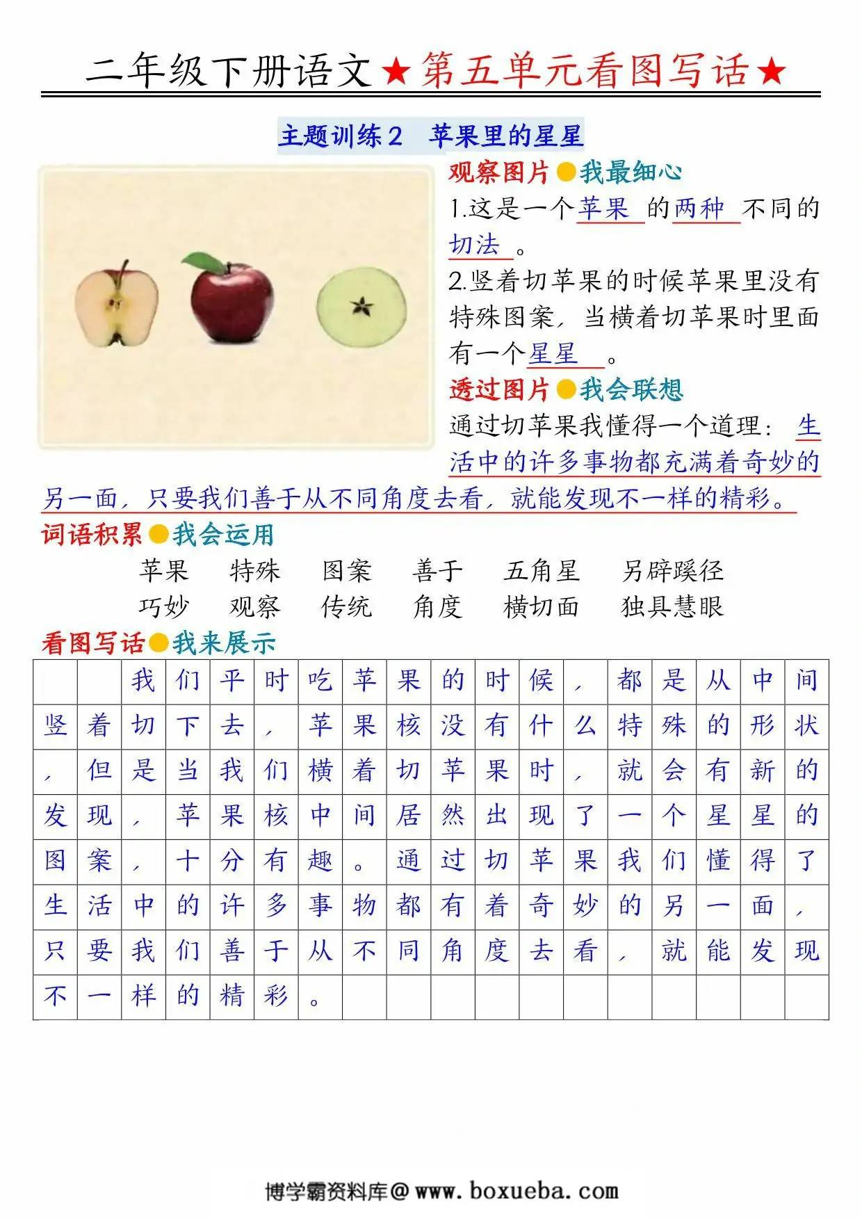 图片[2]-二年级下册语文第五单元看图写话指导与范文（范文+练习14页），PDF电子版-淘学学资料库