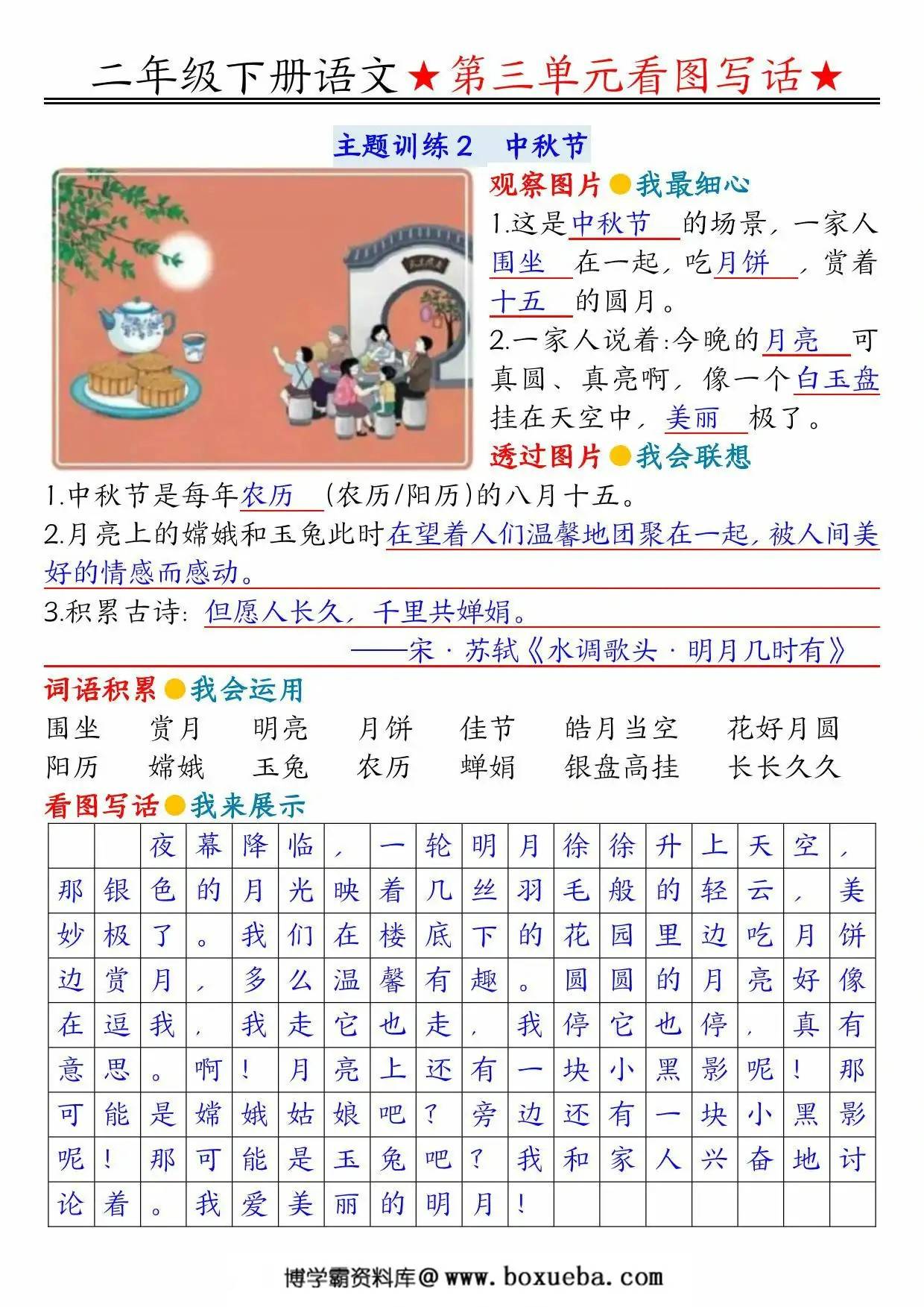 图片[2]-二年级下册语文第三单元看图写话指导与范文（范文+练习12页），PDF电子版-淘学学资料库