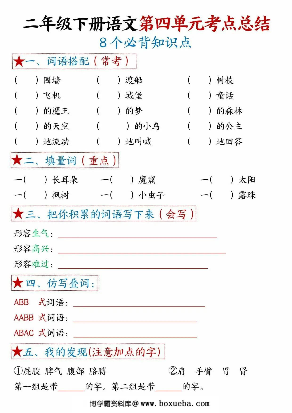 图片[3]-二年级下册语文第四单元考点总结 – 8个必背知识点，6页PDF可打印-淘学学资料库