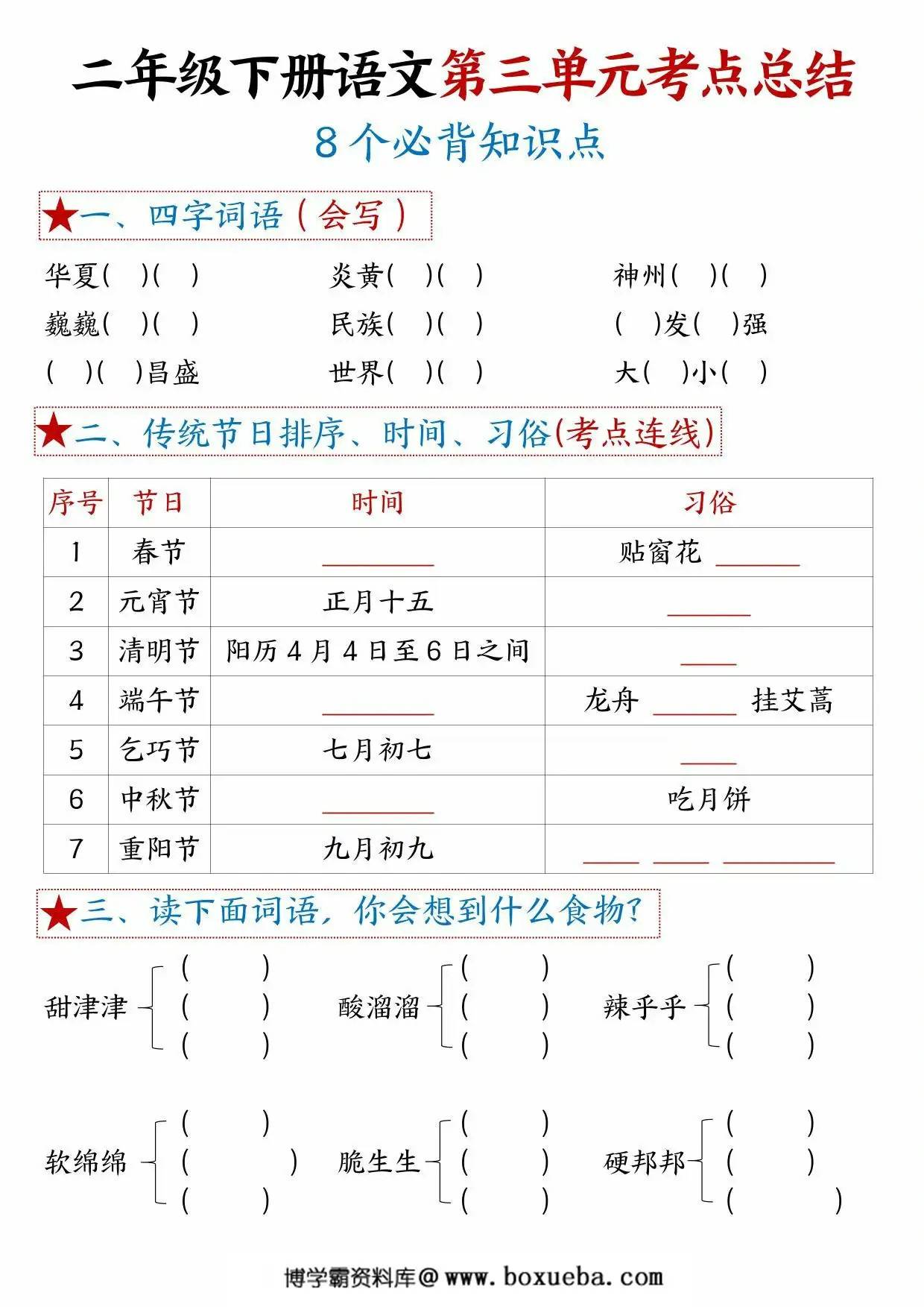 图片[3]-二年级下册语文第三单元考点总结 – 8个必背知识点，6页PDF电子版-淘学学资料库
