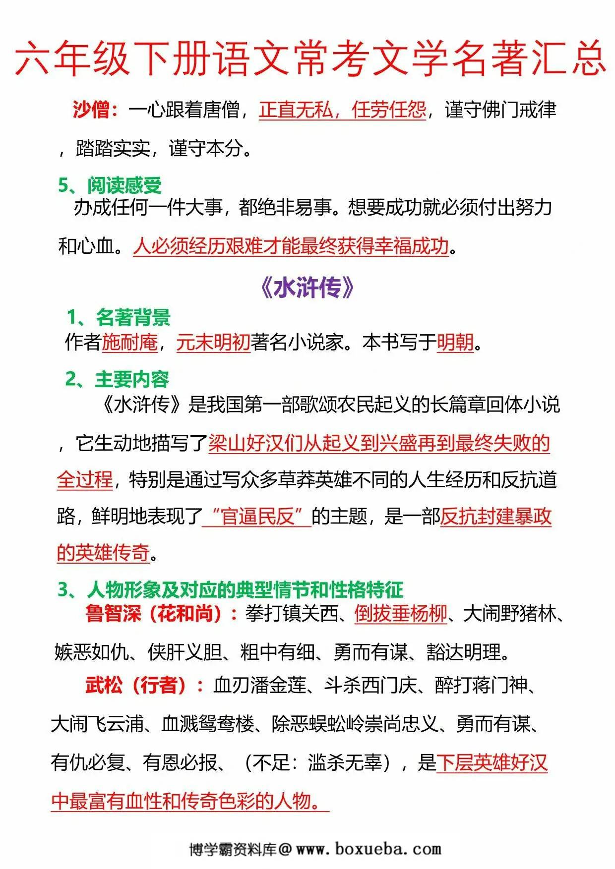 图片[2]-六年级下册语文常考文学名著汇总，21页PDF电子版-淘学学资料库