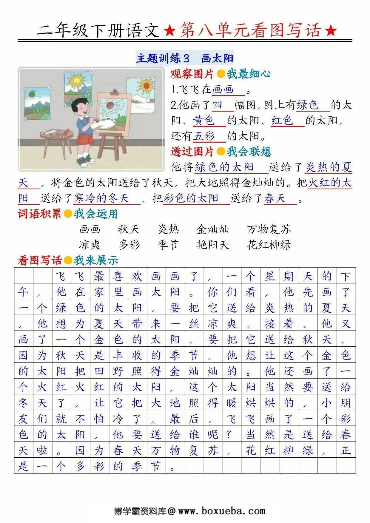 图片[2]-二年级下册语文第八单元看图写话指导与范文（范文+练习22页），PDF可打印-淘学学资料库