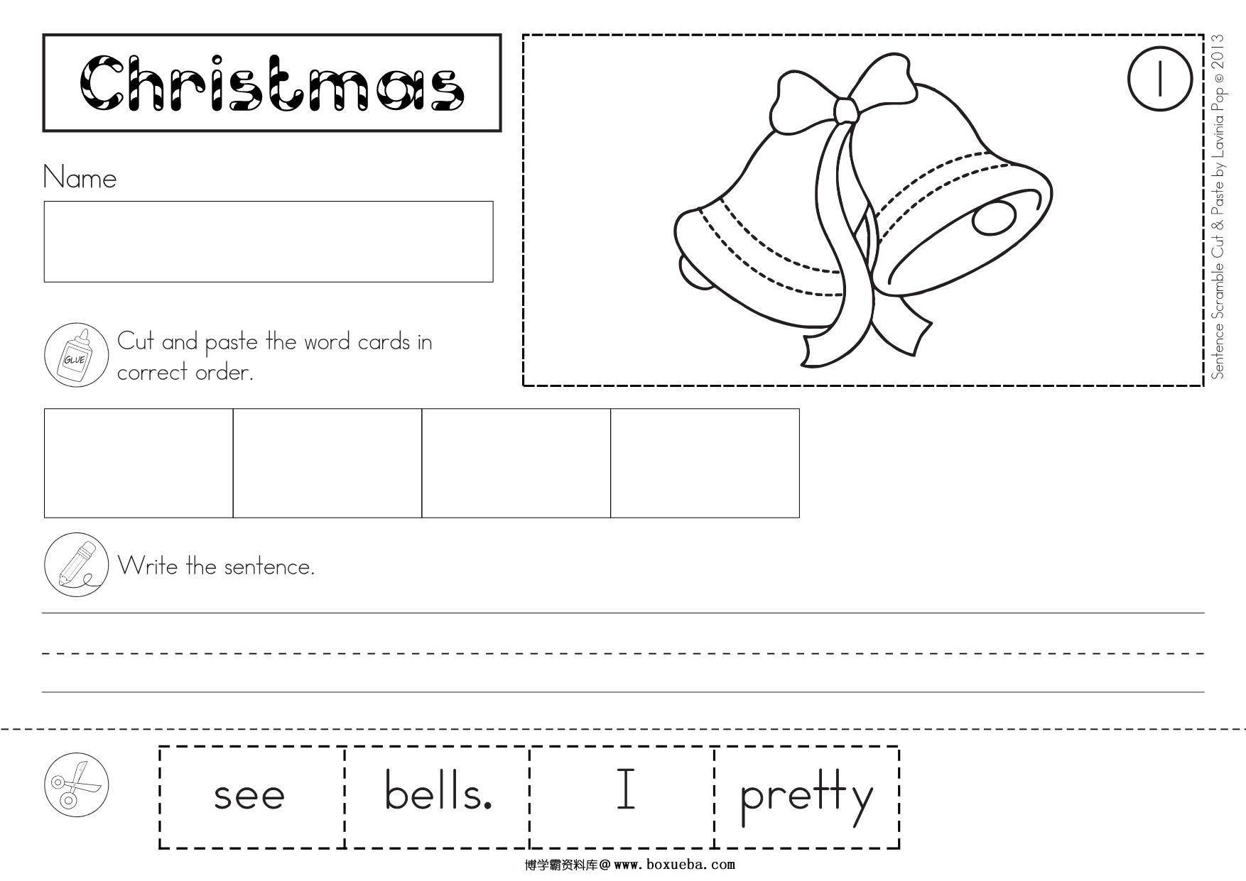 图片[4]-圣诞主题互动书，Christmas Sentence Scramble with Cut and Paste Worksheets，59页PDF-淘学学资料库