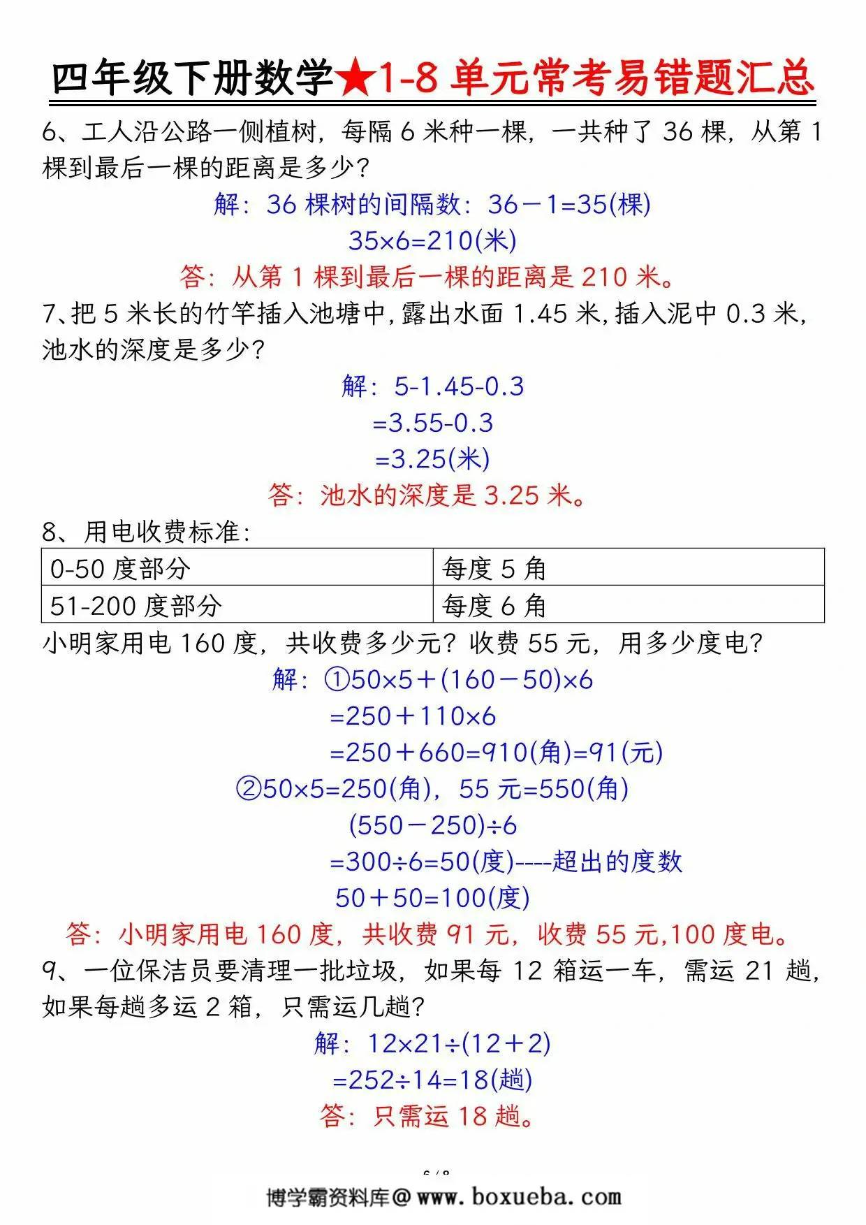 图片[3]-四年级下册数学1-8单元常考易错题汇总，16页PDF电子版-淘学学资料库