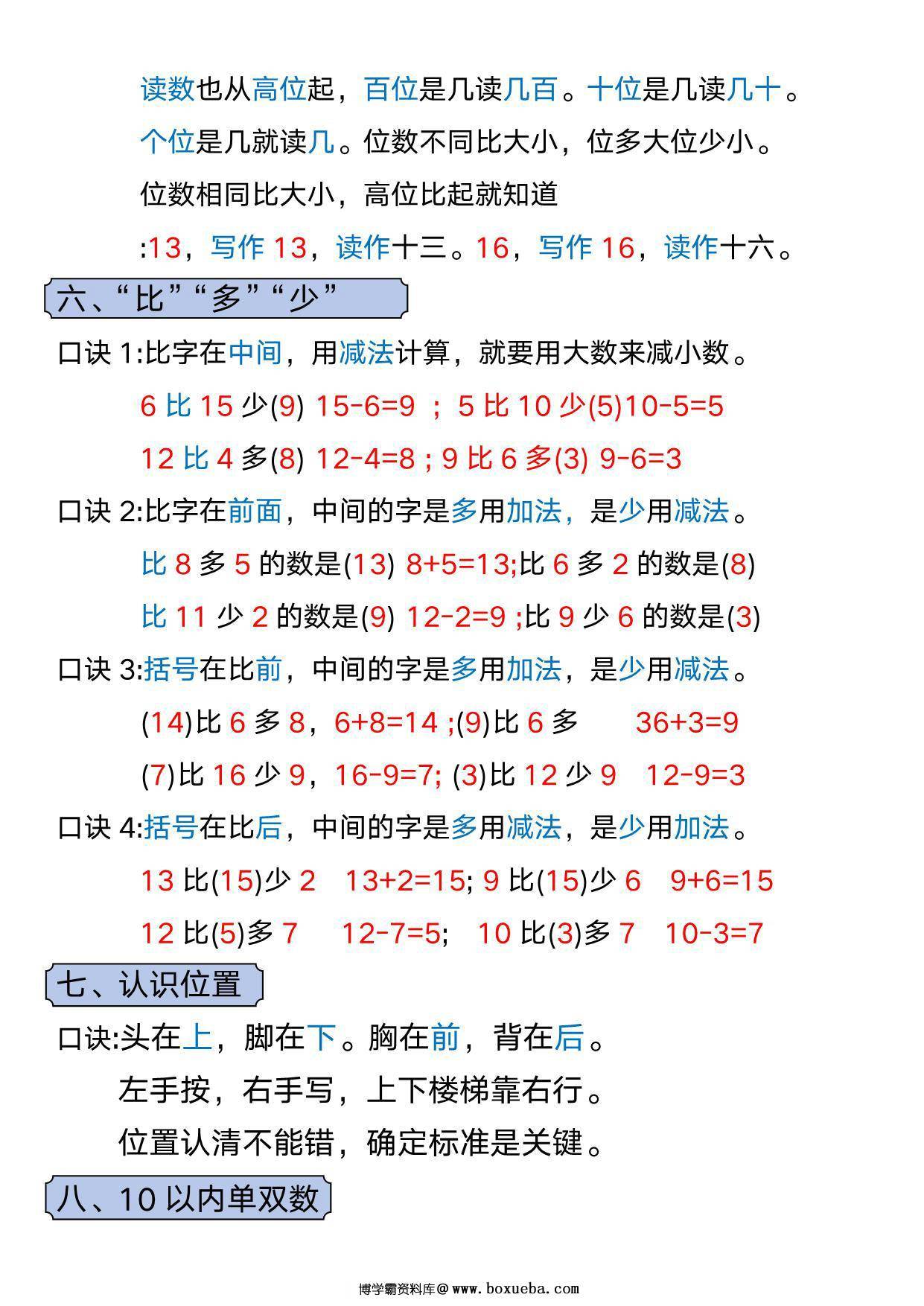图片[3]-一年级数学上册必备知识点口诀，5页PDF电子版-淘学学资料库