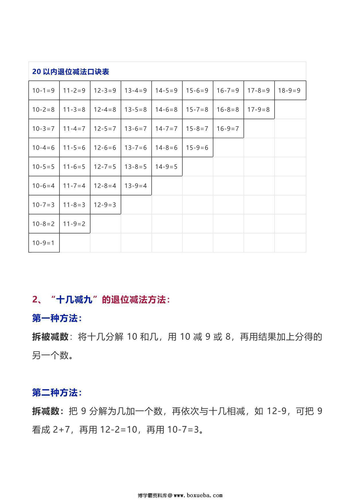 图片[2]-北师大版数学一年级下册期末复习知识点整理 9页PDF-淘学学资料库