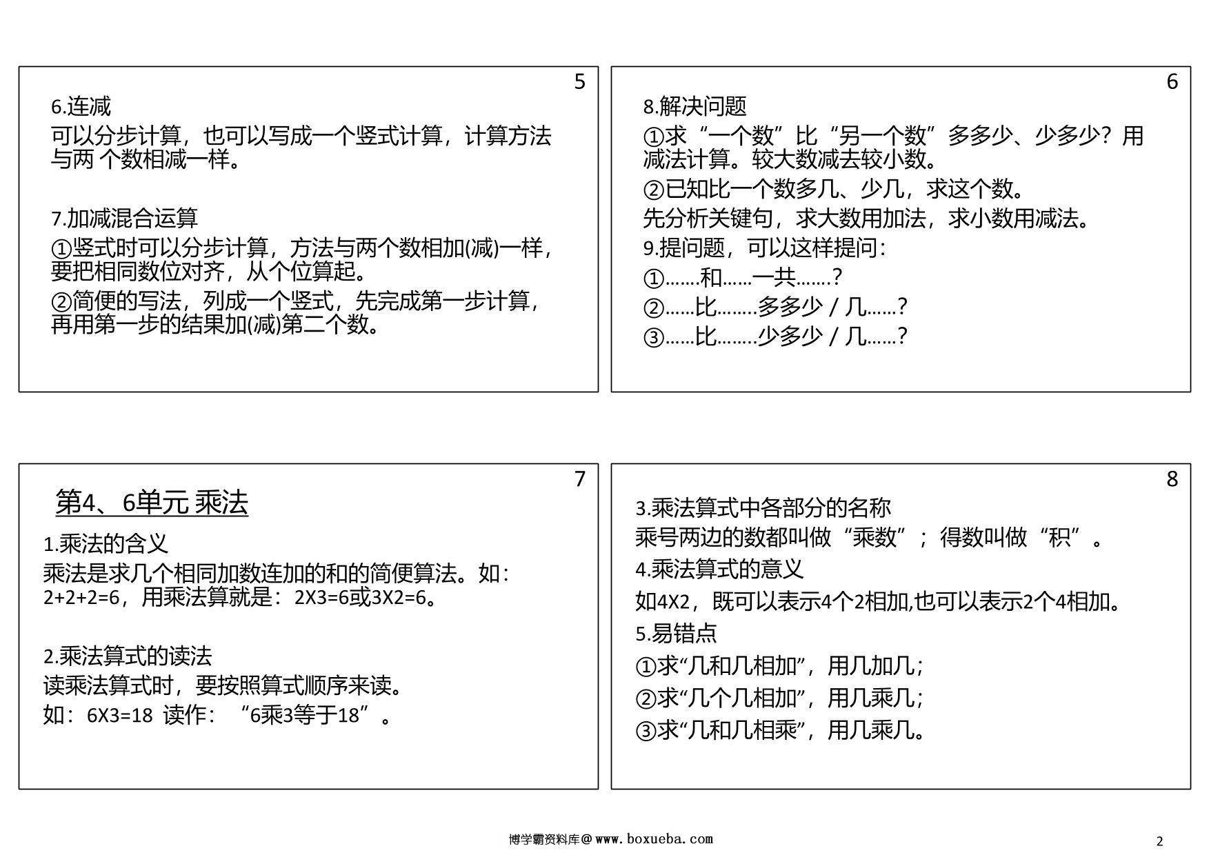 图片[2]-二年级数学上册必背笔记，5页PDF可打印-淘学学资料库