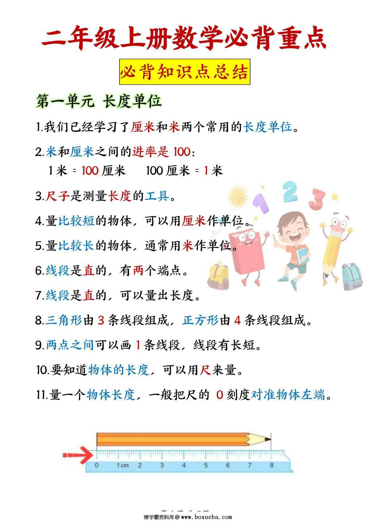 二年级上册数学必背重点（人教版），8页PDF电子版-博学霸资料网