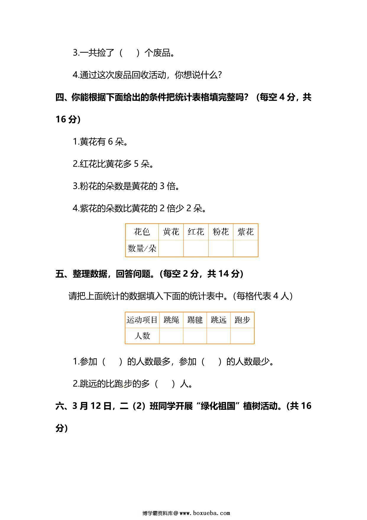图片[3]-人教版数学二年级下册第一单元预习测试卷，6页PDF可打印-淘学学资料库