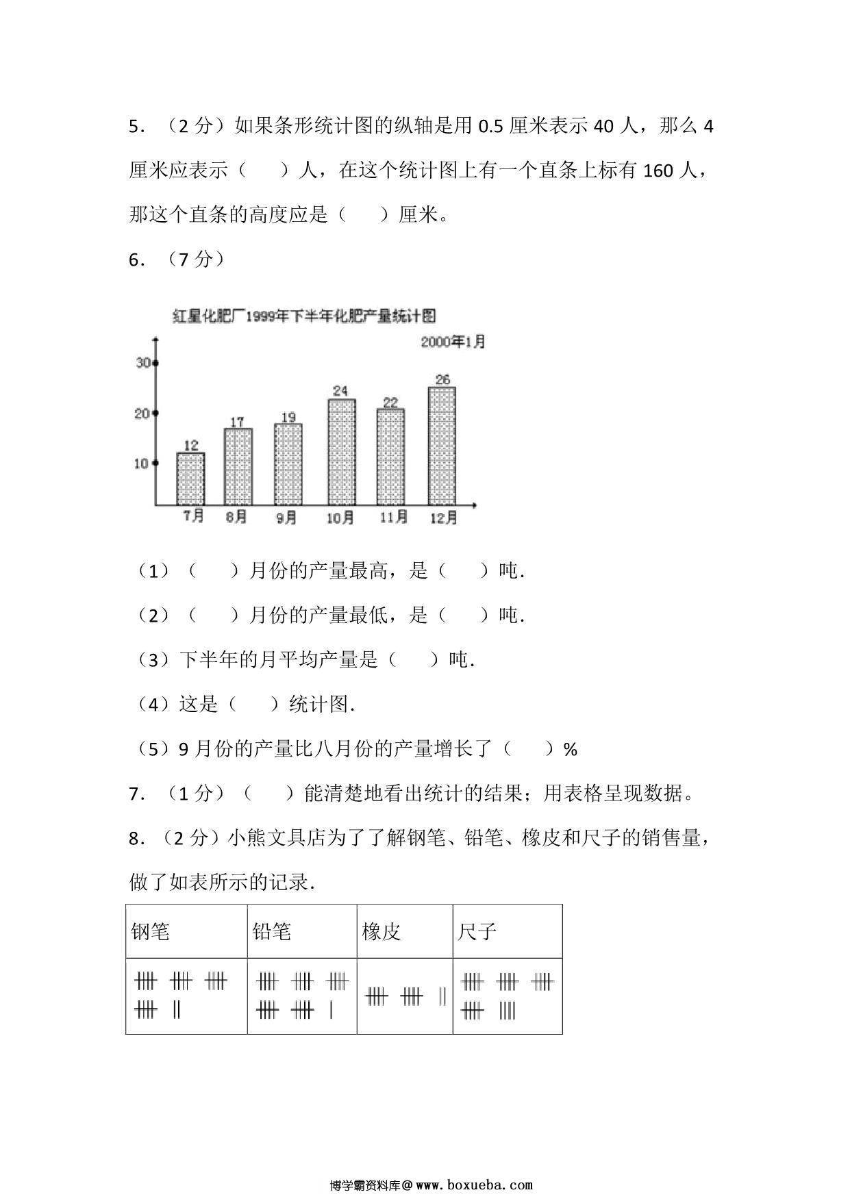 图片[2]-四年级上册数学苏教版单元测试（四 统计表和条形统计图（一）），21页PDF可打印-淘学学资料库