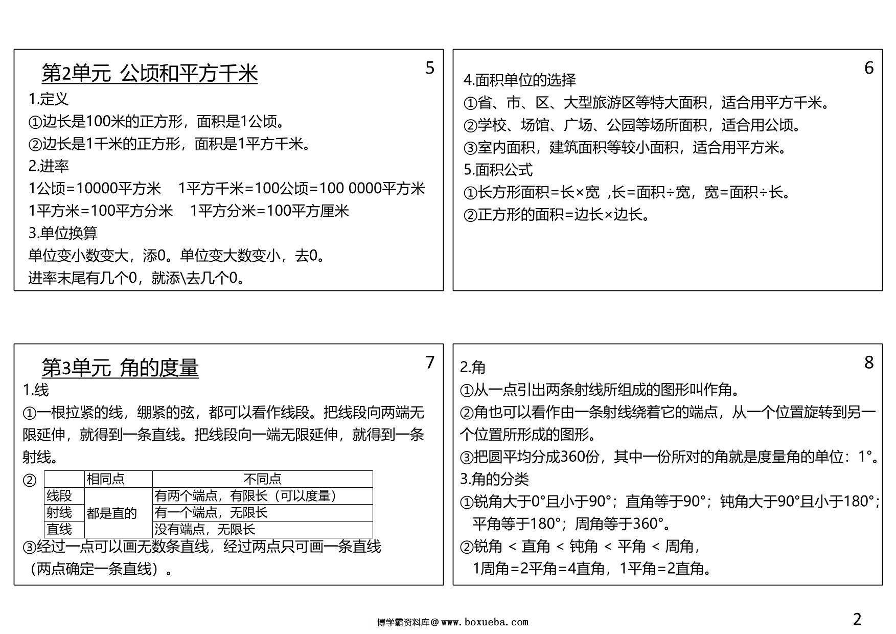 图片[2]-四年级数学上册必背笔记，5页PDF可打印-淘学学资料库