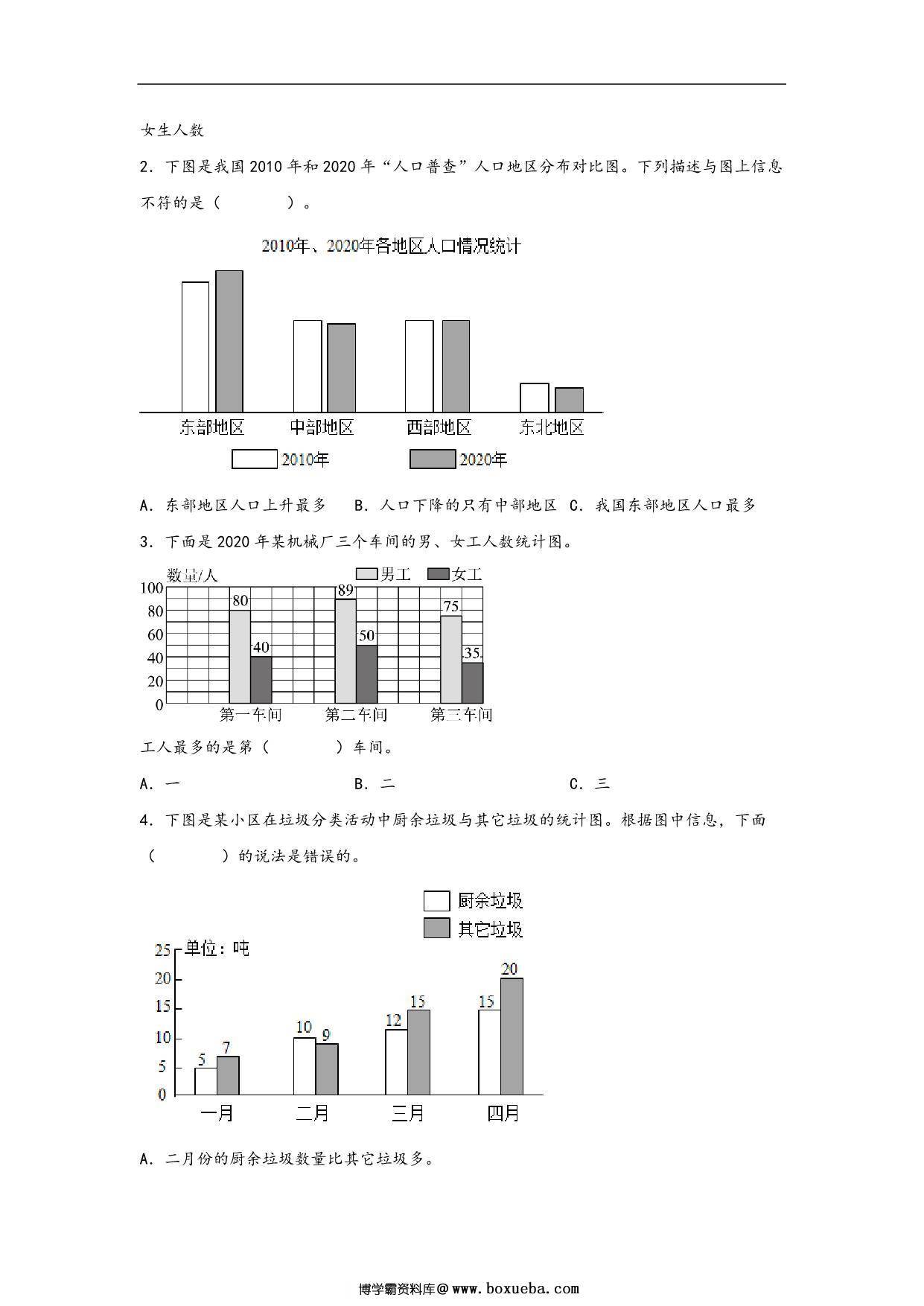 图片[2]-第八单元8.2复式条形统计图 – 四年级数学下册课时练分层作业（人教版），17页PDF可打印-淘学学资料库