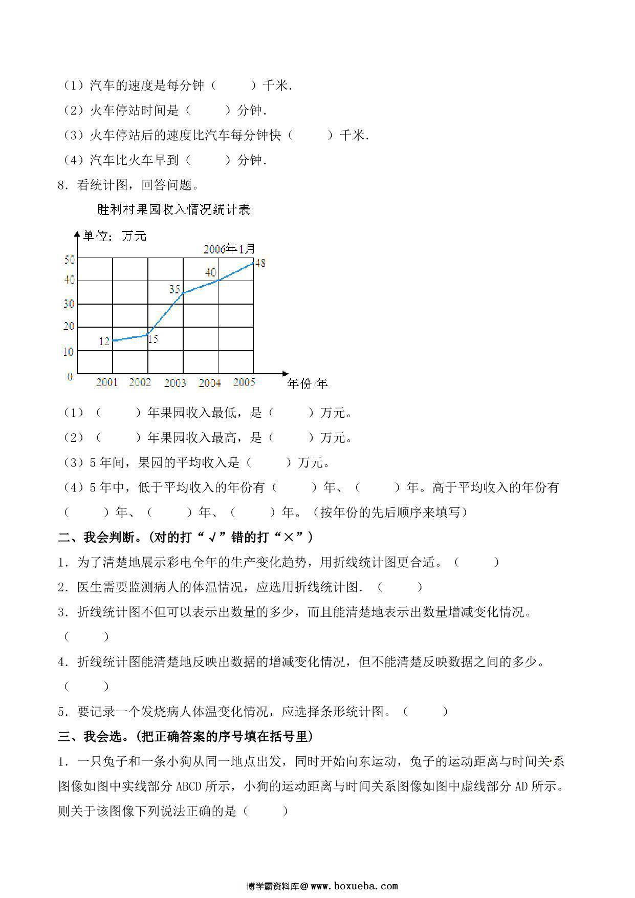 图片[3]-【单元AB卷】第七单元 折线统计图 五年级下册数学单元检测试题A卷 人教版，10页PDF电子版-淘学学资料库