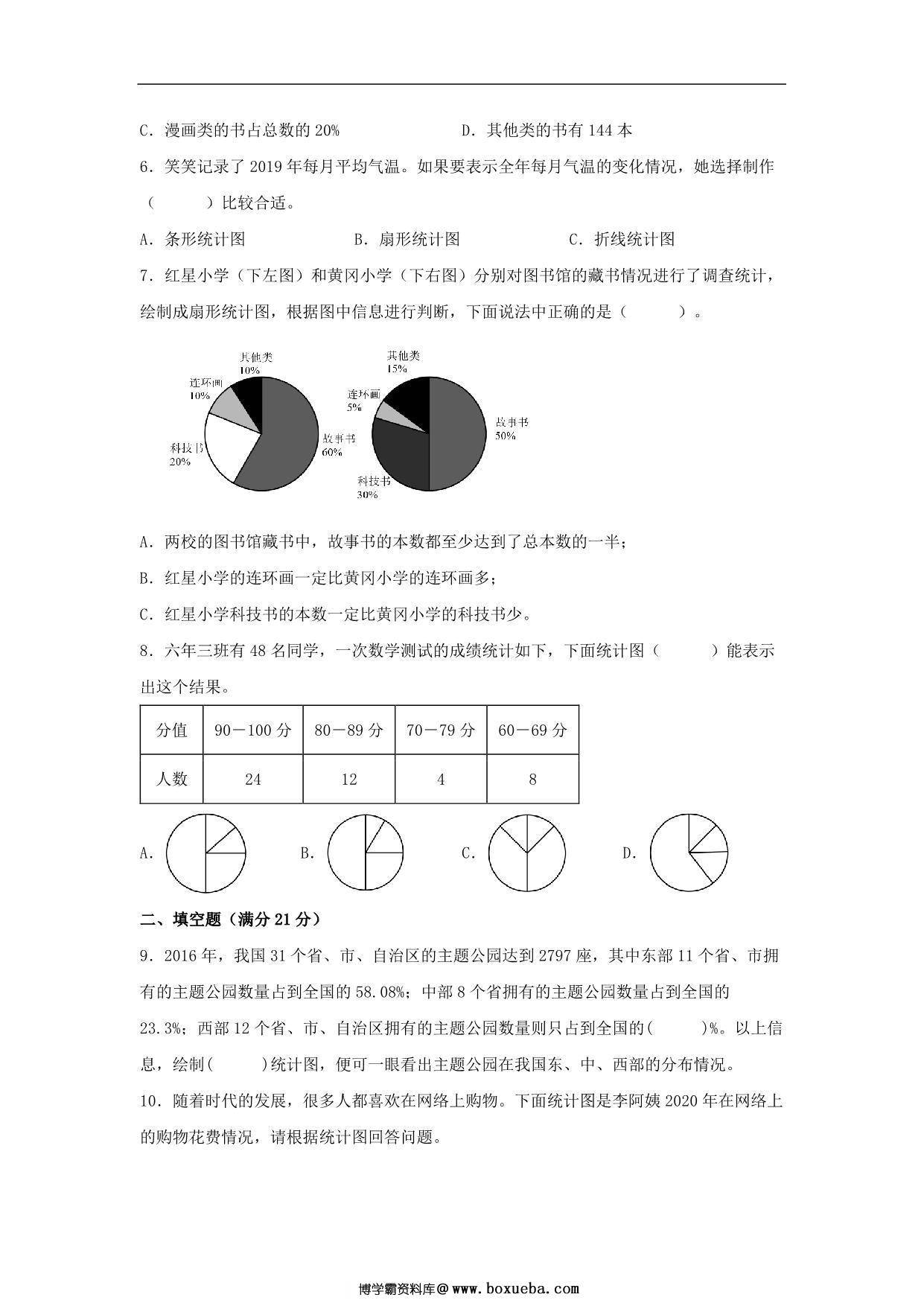 图片[2]-【单元AB卷】六年级上册数学分层训练B卷-第五单元 数据处理（单元测试） （北师大版），17页PDF电子版-淘学学资料库