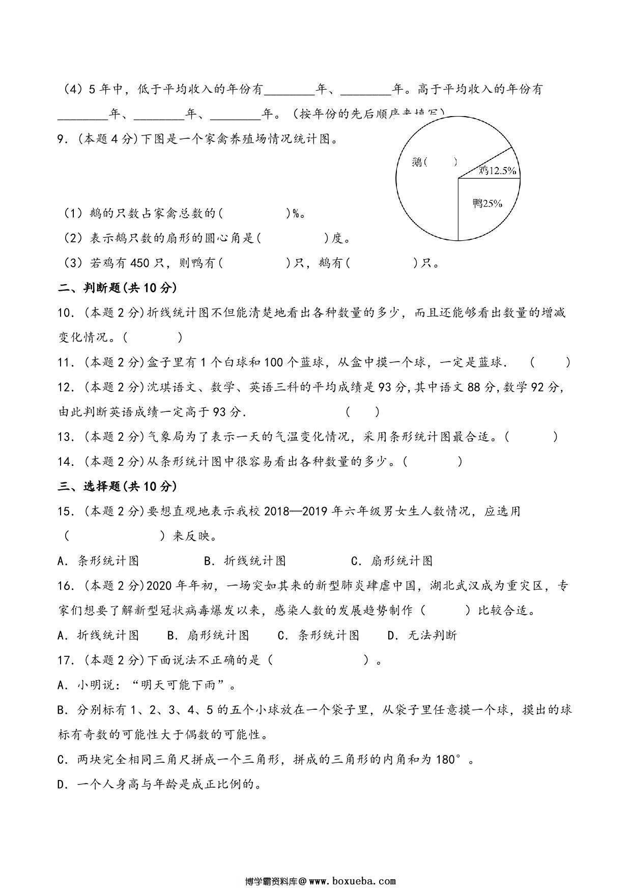 图片[2]-六年级下册数学总复习专项训练统计和概率（一）（人教版），10页PDF电子版-淘学学资料库