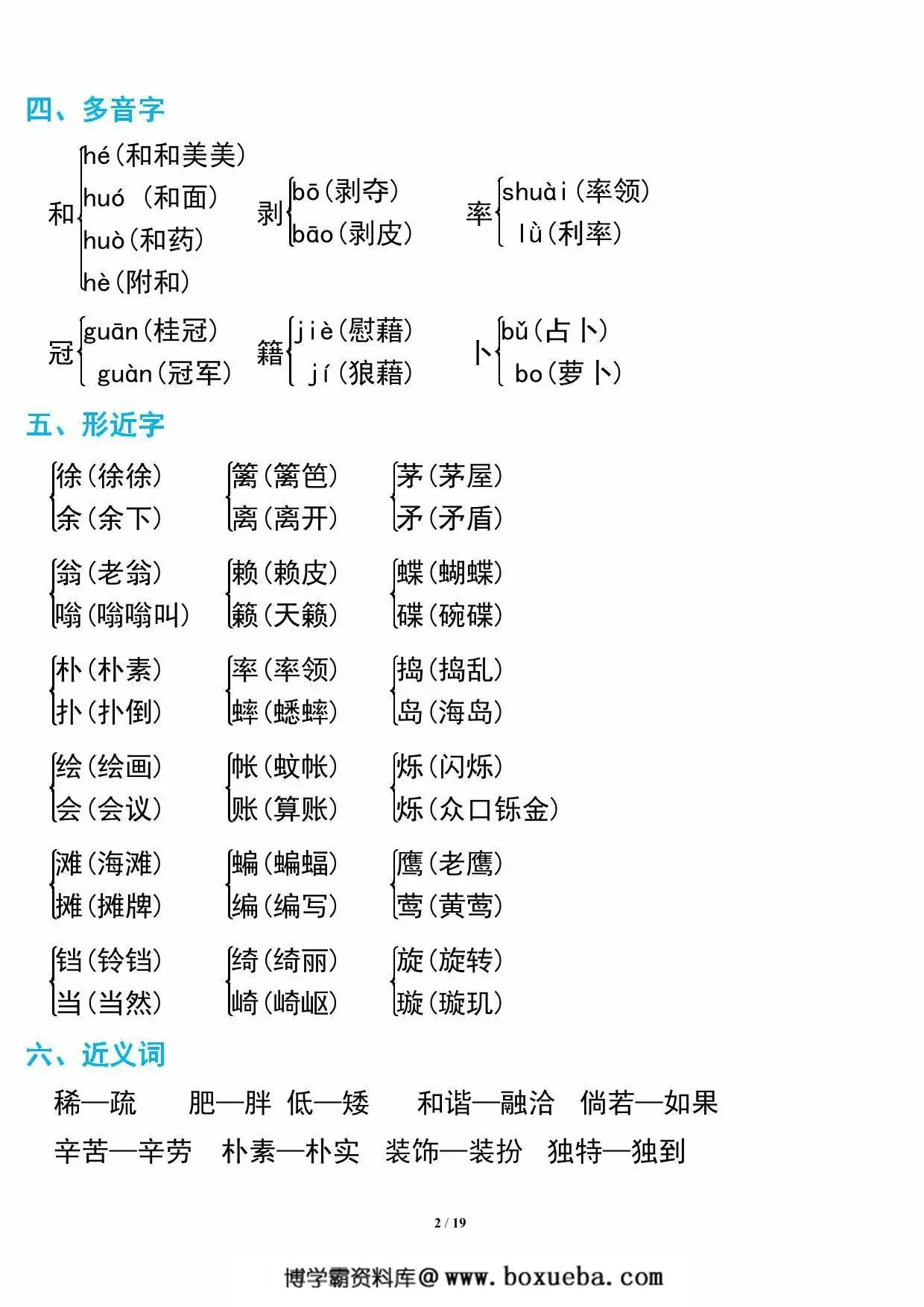 图片[2]-四年级下册语文期中复习知识要点，19页PDF可打印-淘学学资料库