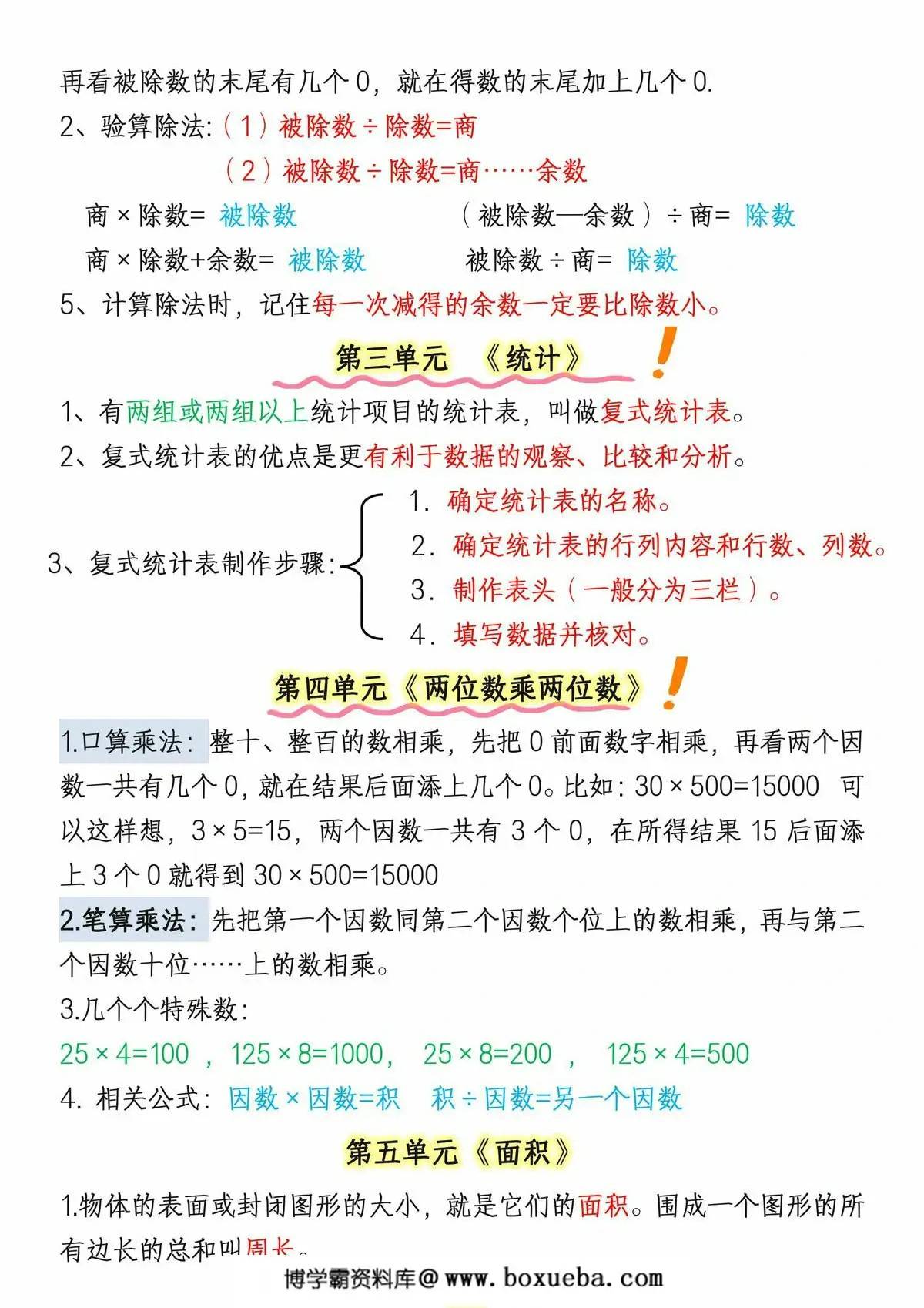 图片[2]-人教版三年级数学下册期末必背公式概念汇总，6页PDF电子版-淘学学资料库