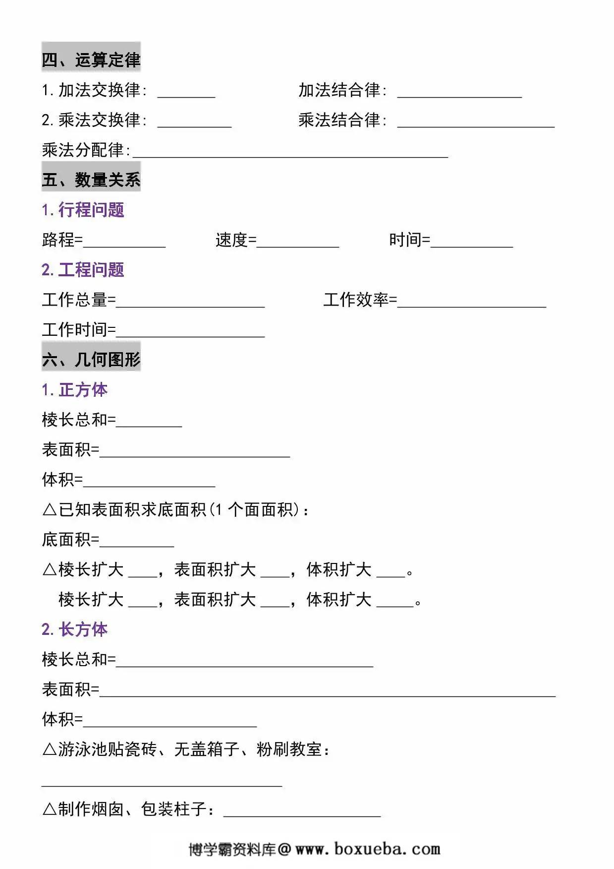 图片[2]-五年级下册数学常考重点公式默写，12页PDF可打印-淘学学资料库