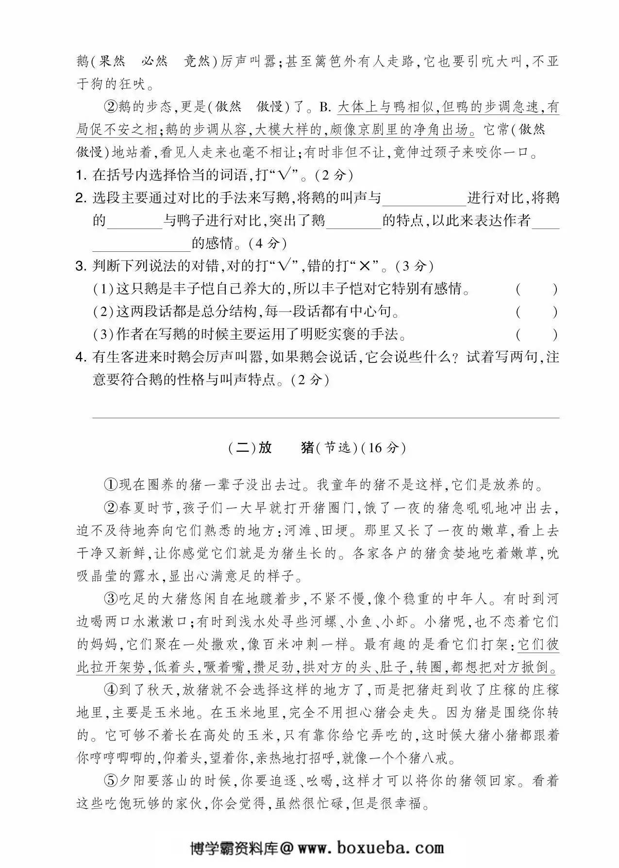 图片[3]-四年级语文下册第四单元综合测试卷（Ａ），5页PDF可打印-淘学学资料库