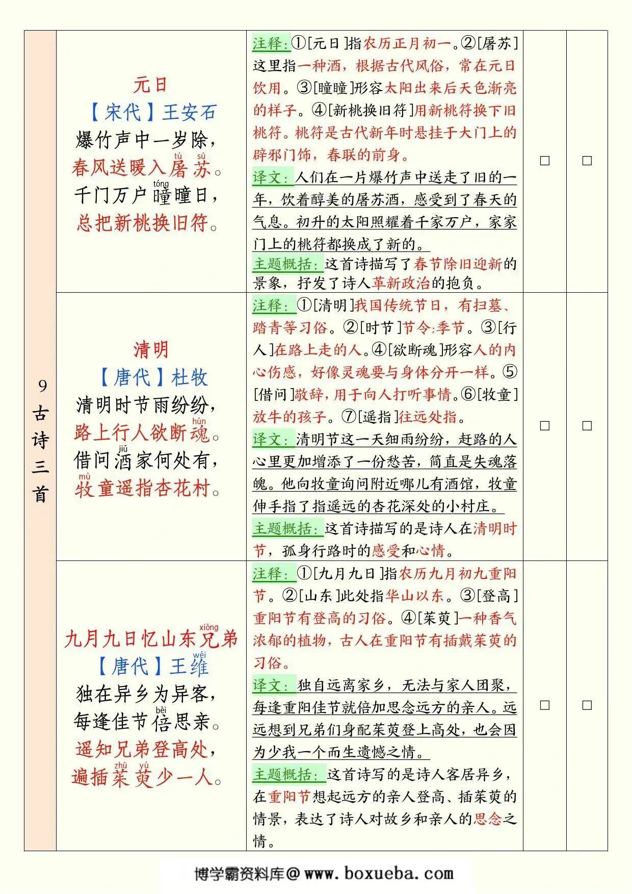 图片[3]-三年级下册语文背诵默写表，14页PDF电子版-淘学学资料库