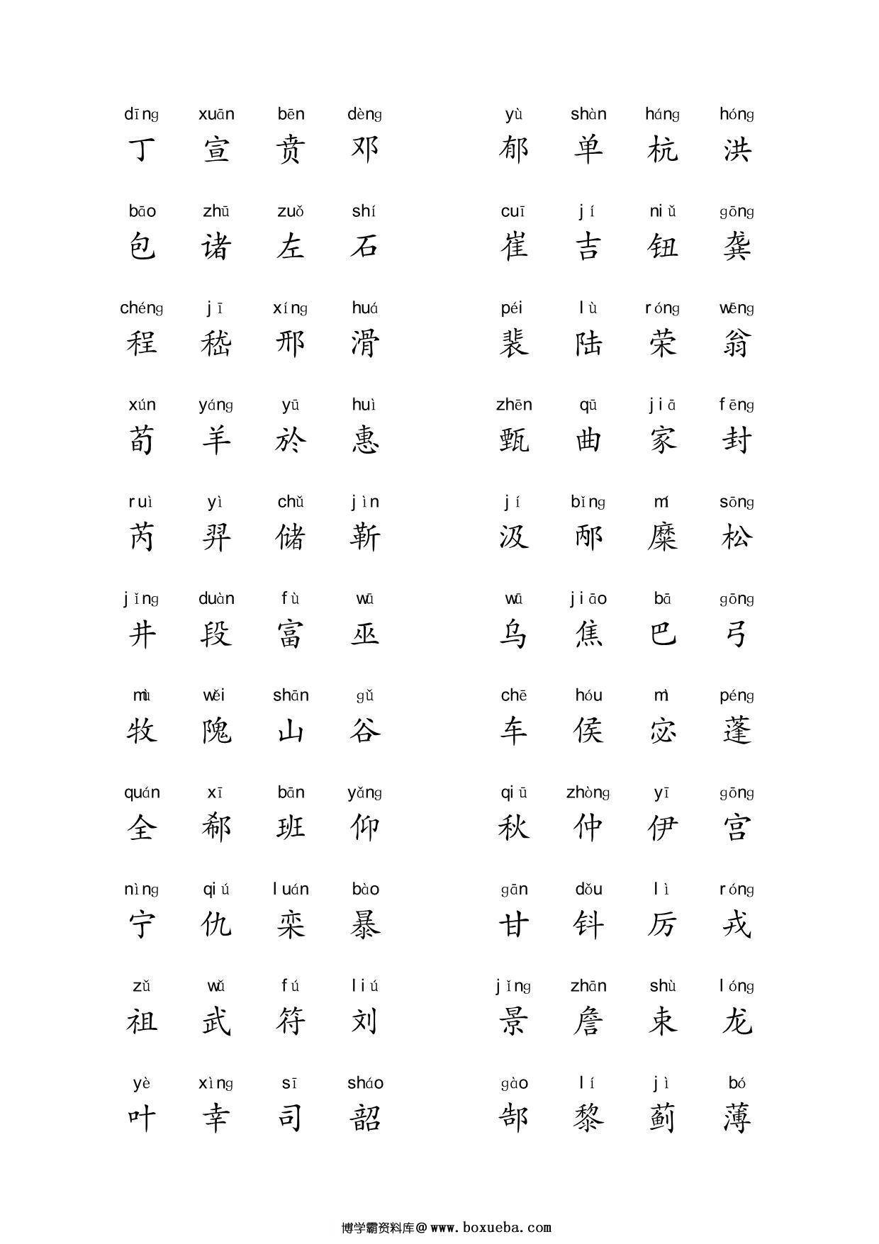 图片[3]-百家姓拼音版，8页PDF可打印-淘学学资料库