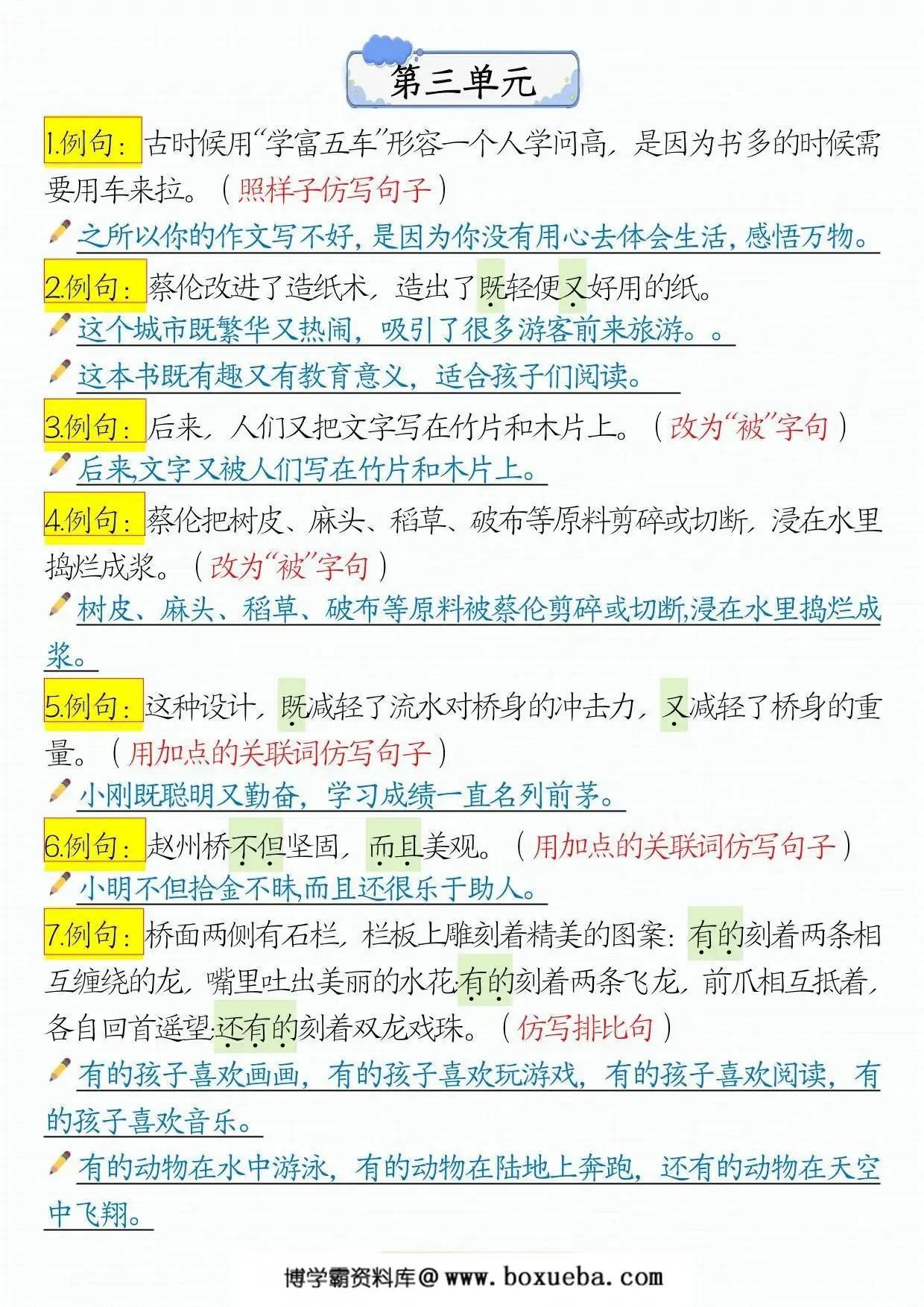 图片[3]-三年级下册语文1-8 单元常考句子仿写汇总，15页PDF可打印-淘学学资料库