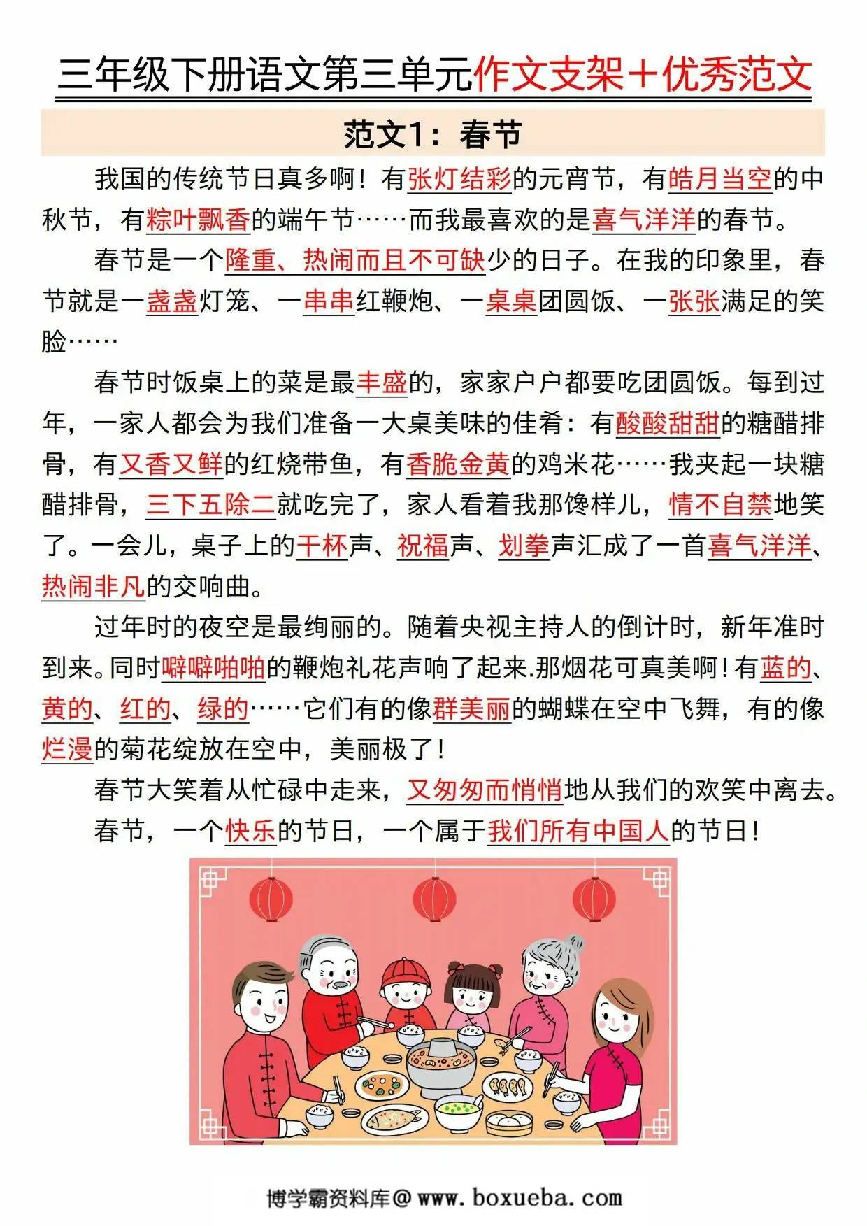 图片[2]-三年级下册语文第三单元作文支架＋优秀范文，13页PDF可打印-淘学学资料库