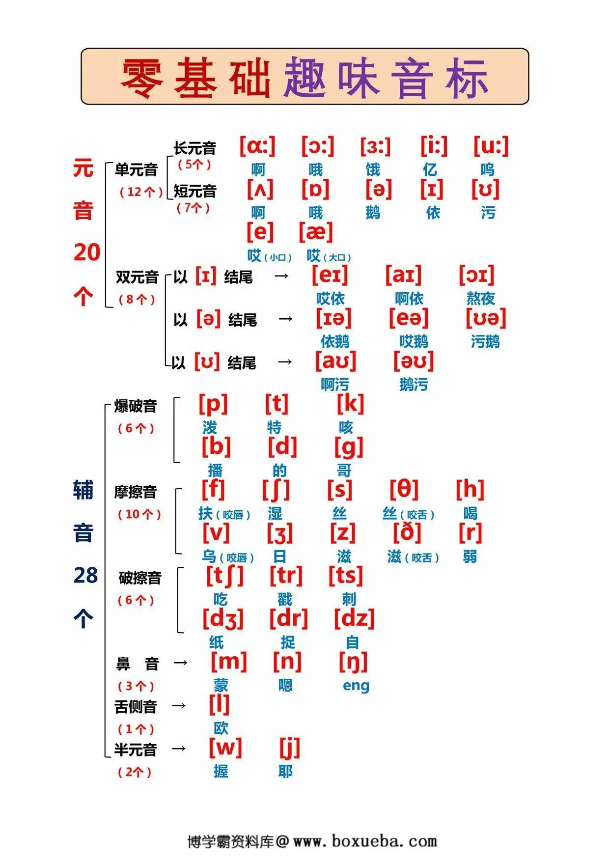 30分钟学会国际音标，1页PDF电子版-博学霸资料网