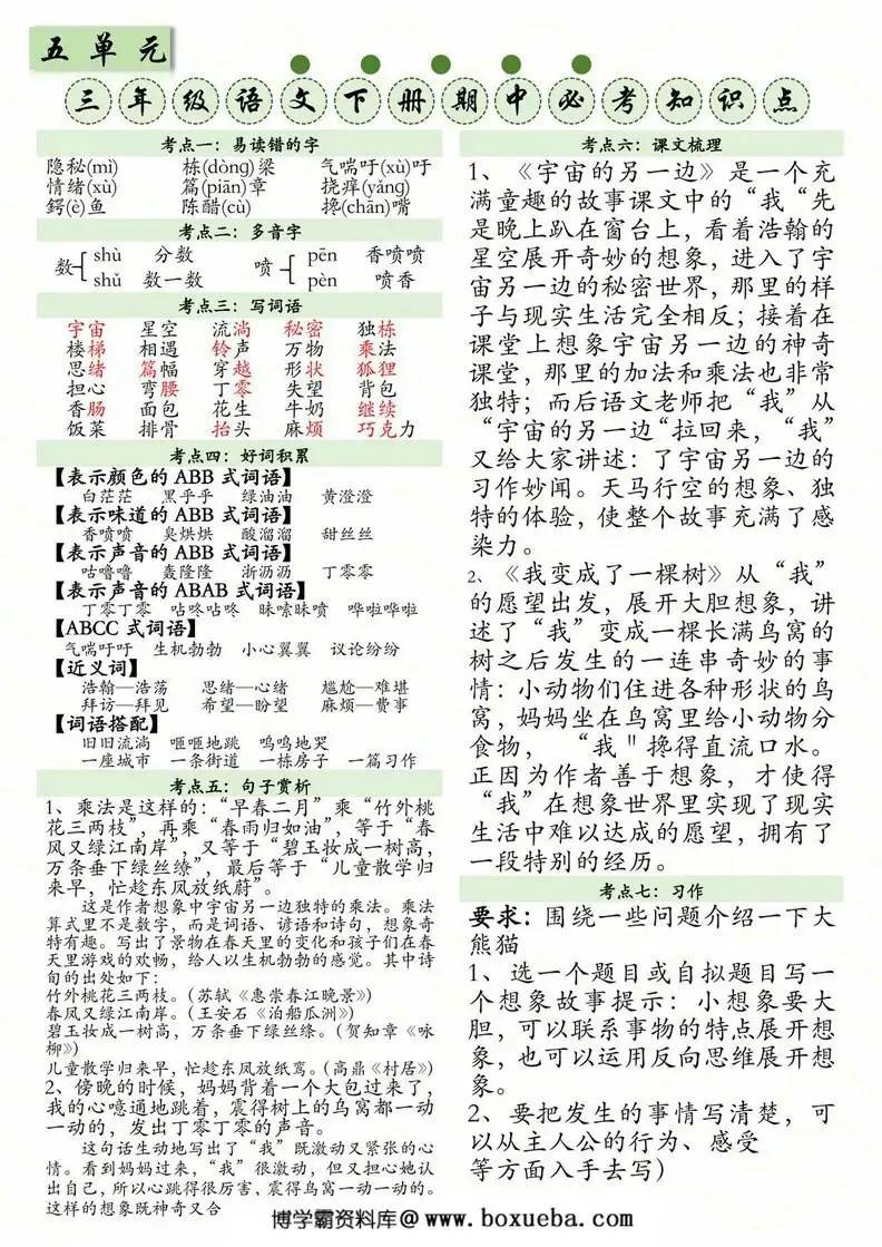 图片[3]-三下语文1-8单元全册必考知识点，8页PDF电子版-淘学学资料库