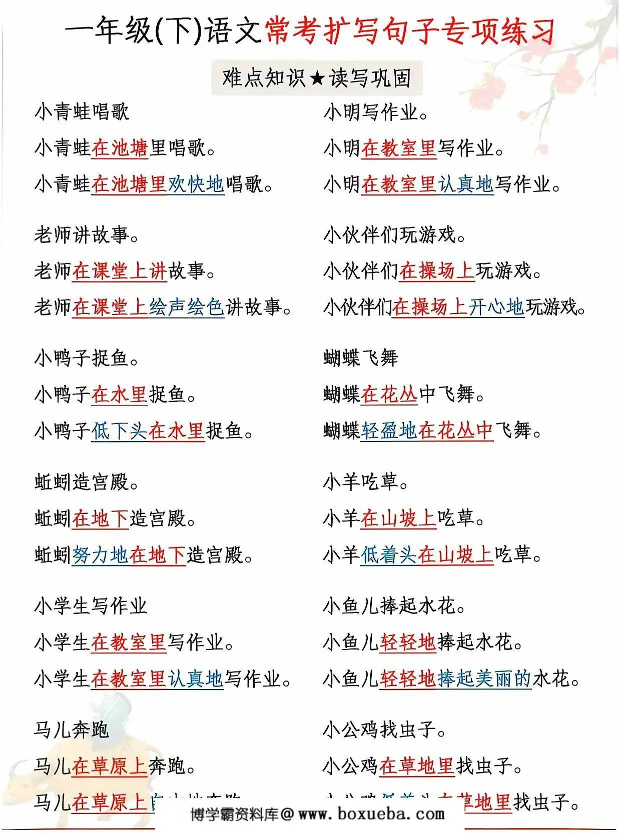 图片[2]-一年级下册语文常考扩写句子专项练习，6页PDF电子版-淘学学资料库