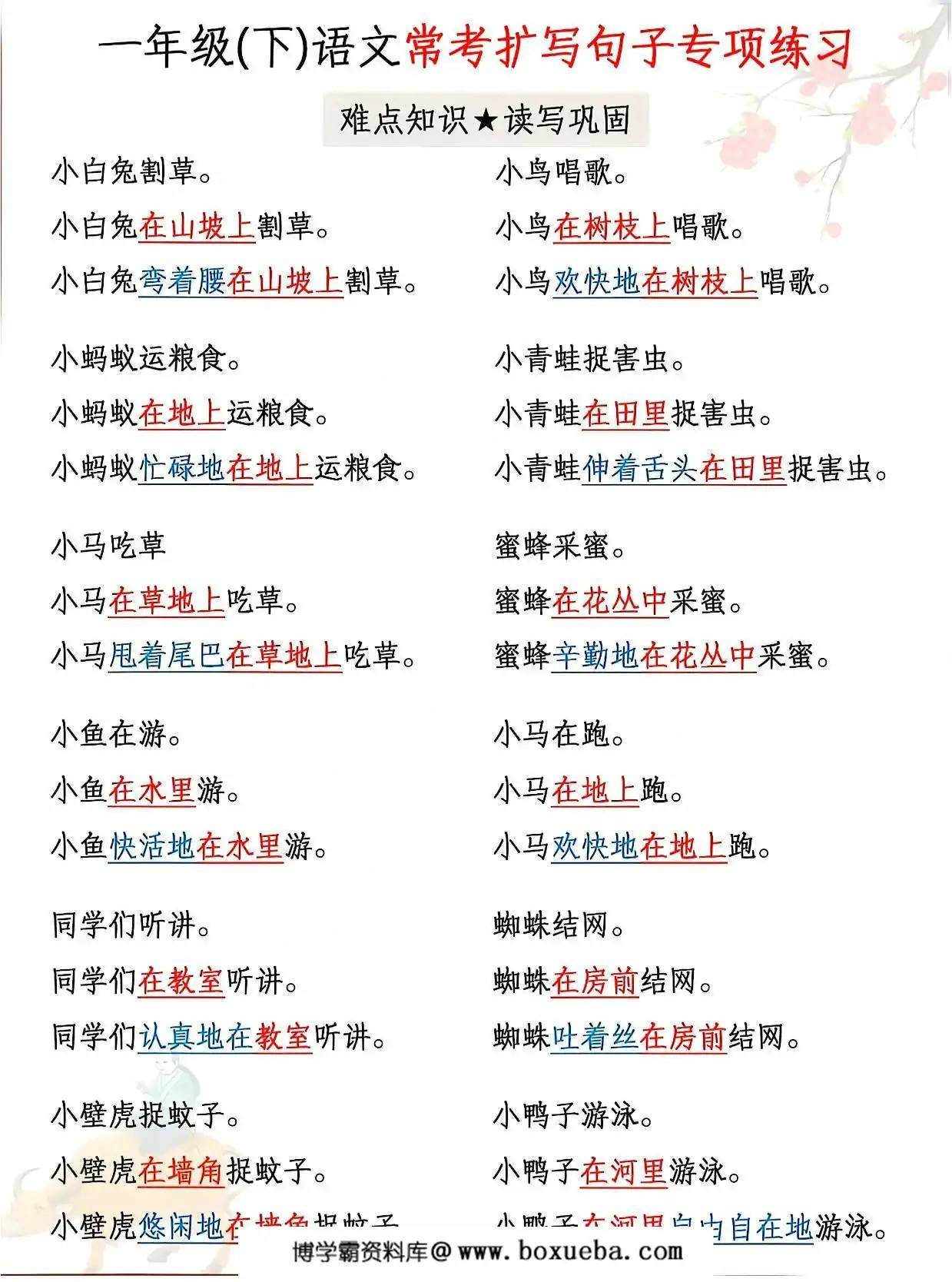 图片[3]-一年级下册语文常考扩写句子专项练习，6页PDF电子版-淘学学资料库
