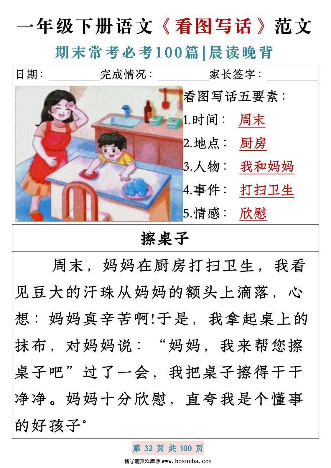 图片[3]-一年级下册语文《看图写话》五要素范文期末常考必考100篇，PDF电子版-淘学学资料库