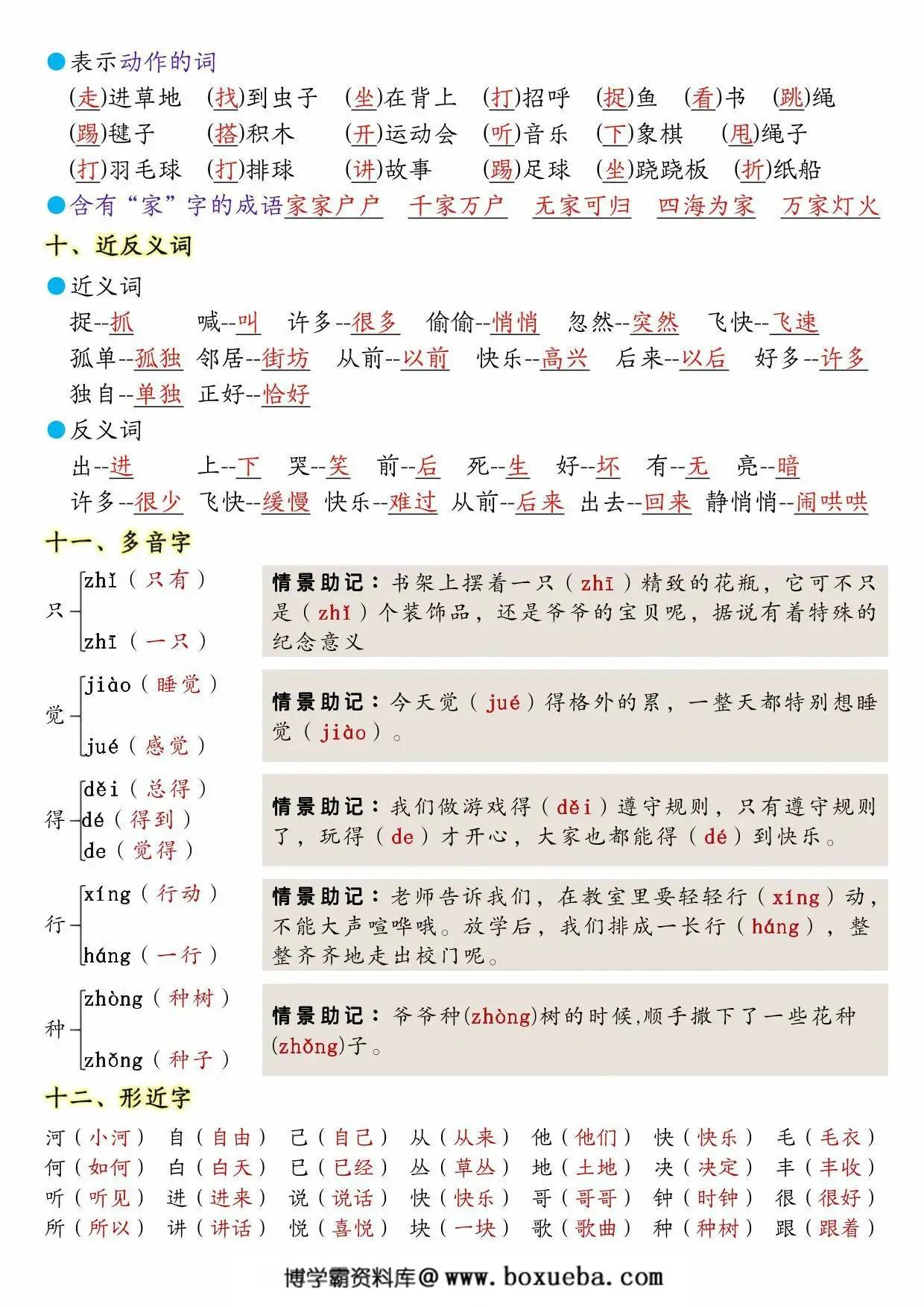图片[2]-一年级下册语文第三单元考点知识背记-14个必背知识点，4页PDF电子版-淘学学资料库