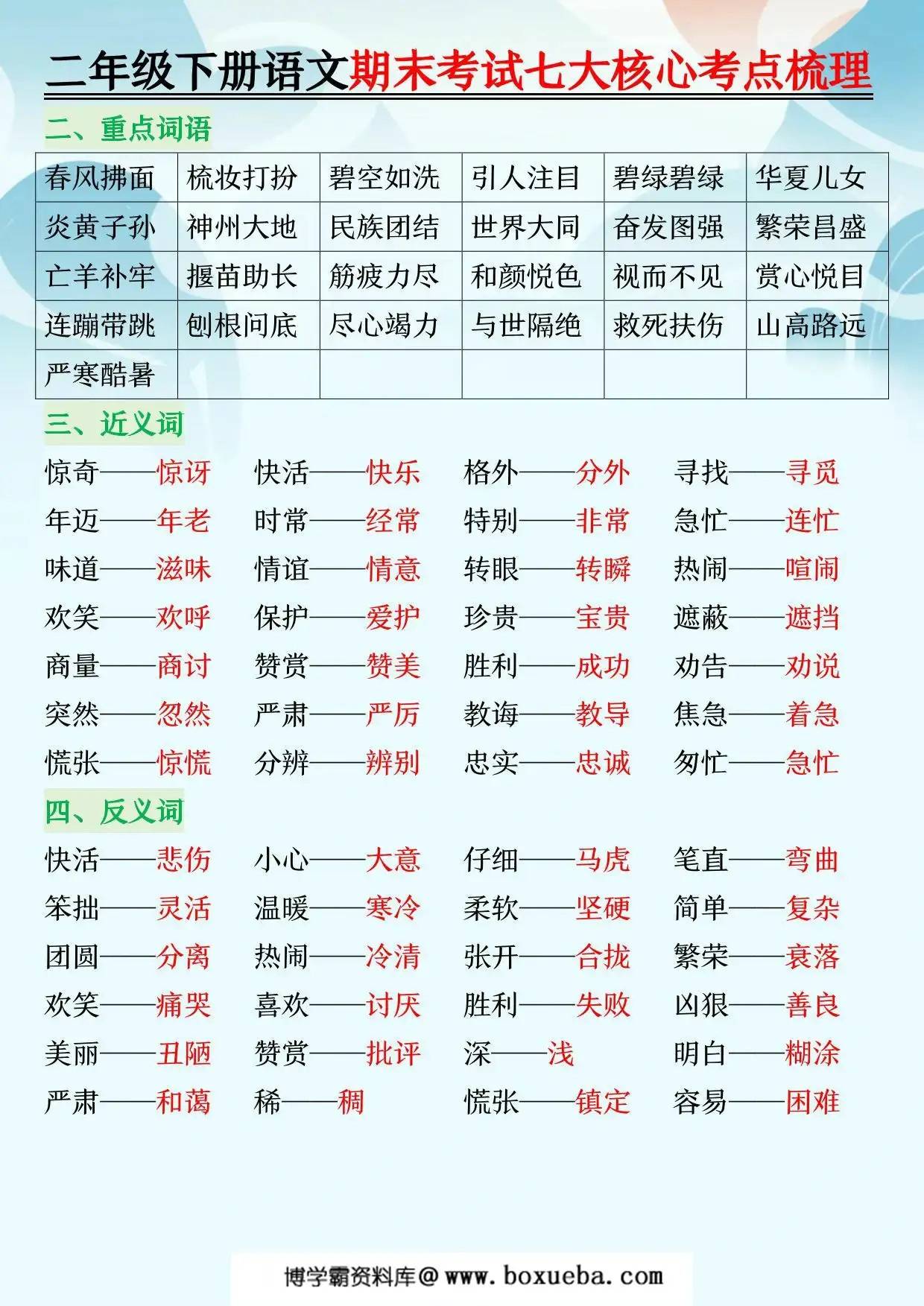 图片[4]-二年级下册语文期末复习七大核心考点梳理，10页PDF可打印-淘学学资料库