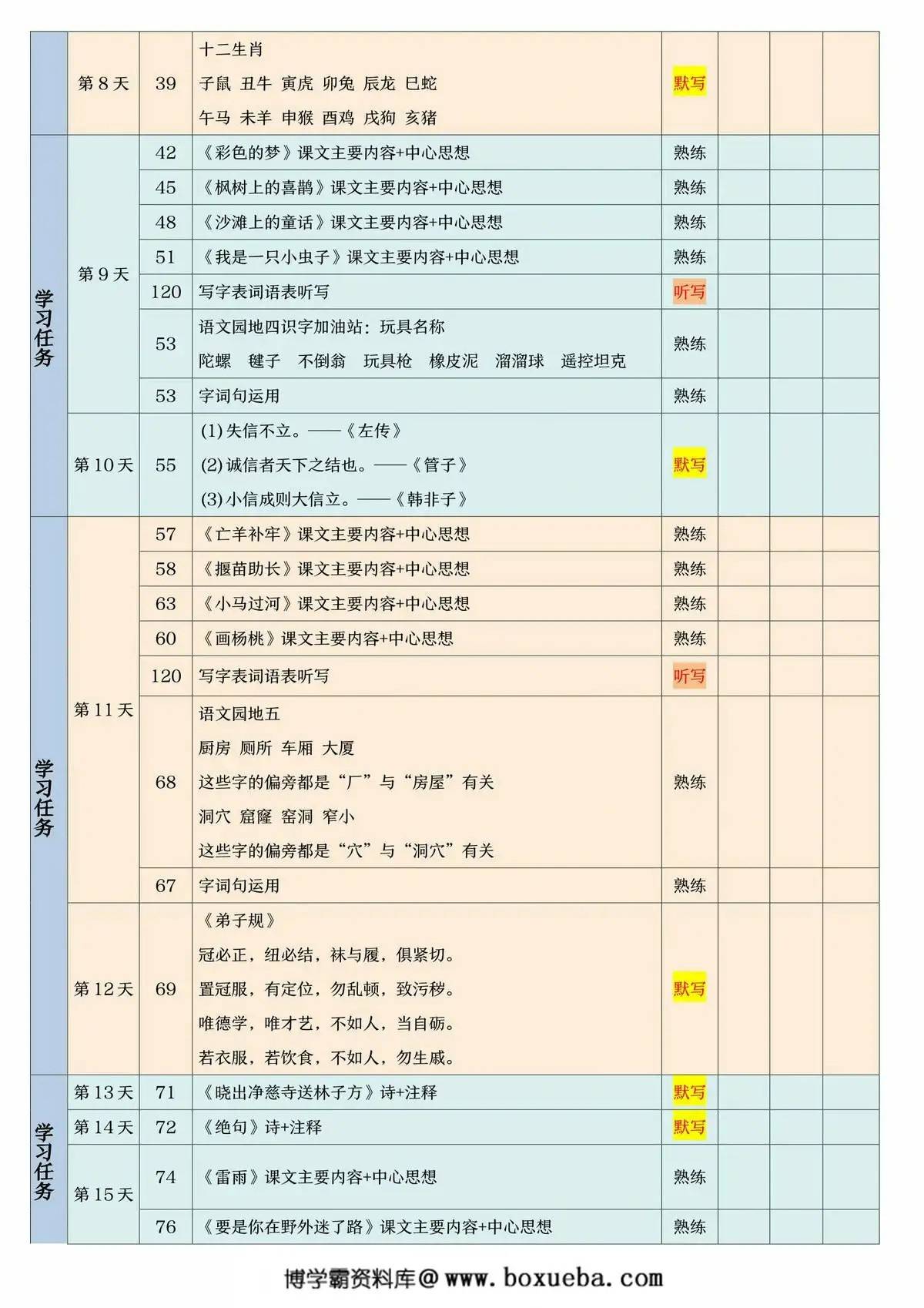 图片[2]-二年级语文下册期末复习计划书（三轮复习法闯关表），3页PDF可打印-淘学学资料库