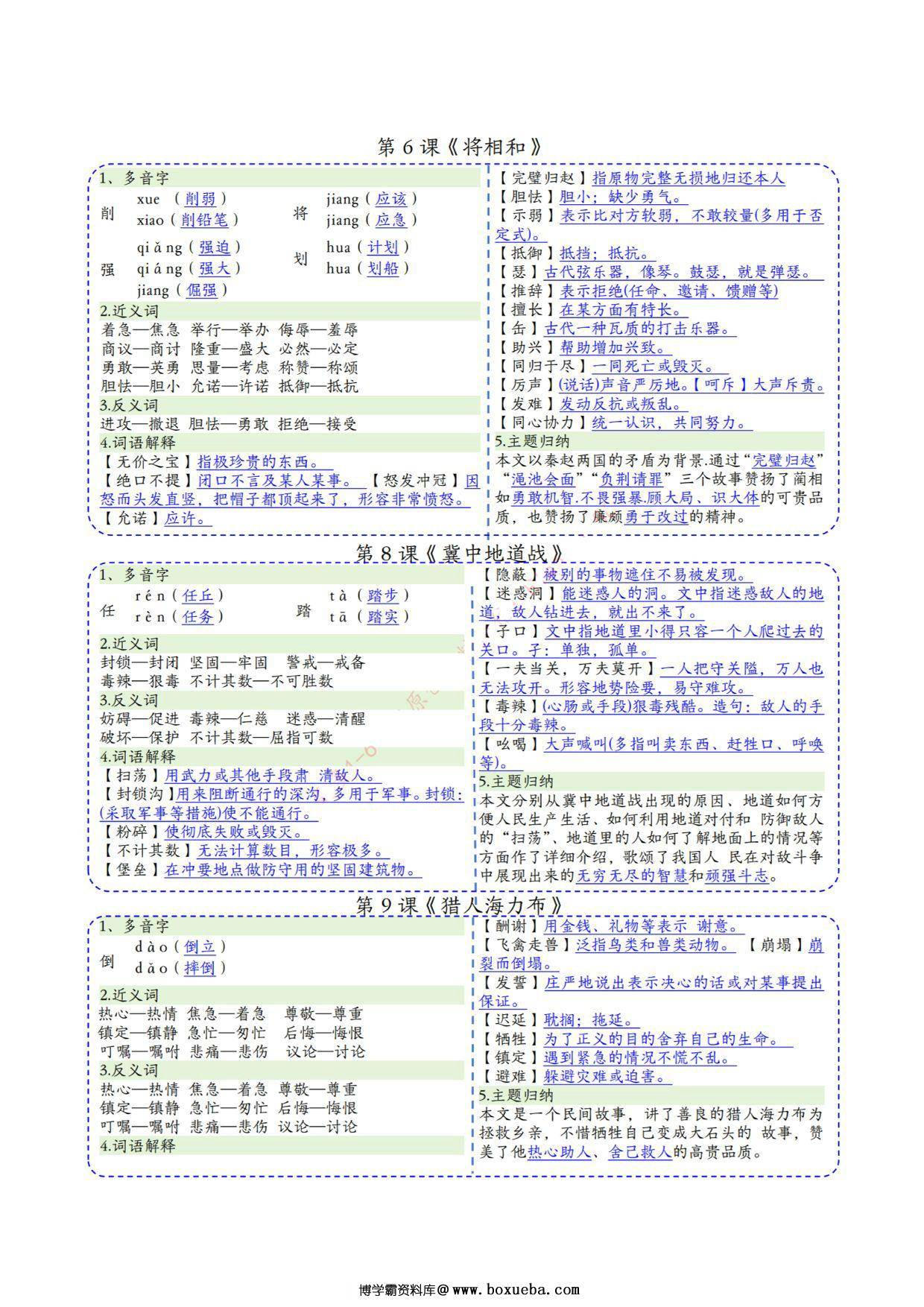 图片[2]-五年级上册语文彩色一课一贴课课贴，4页PDF电子版-淘学学资料库