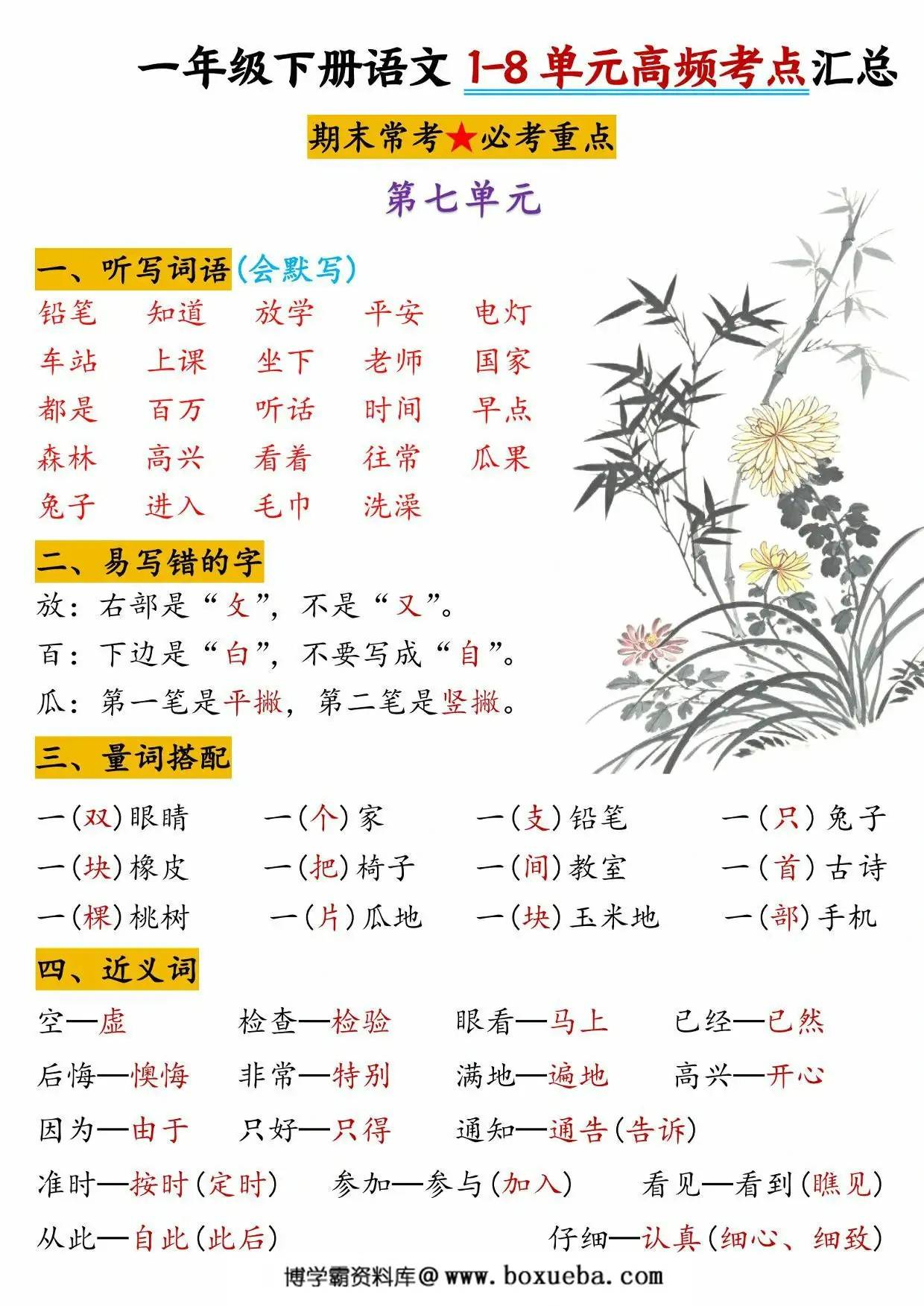图片[4]-一年级下册语文1-8单元高频考点汇总，25页PDF电子版-淘学学资料库