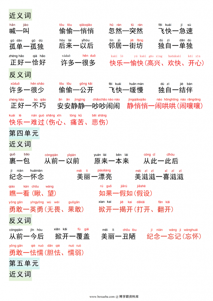 图片[2]-一年级语文下册近义词反义词专项，4页PDF电子版-博学霸资料网